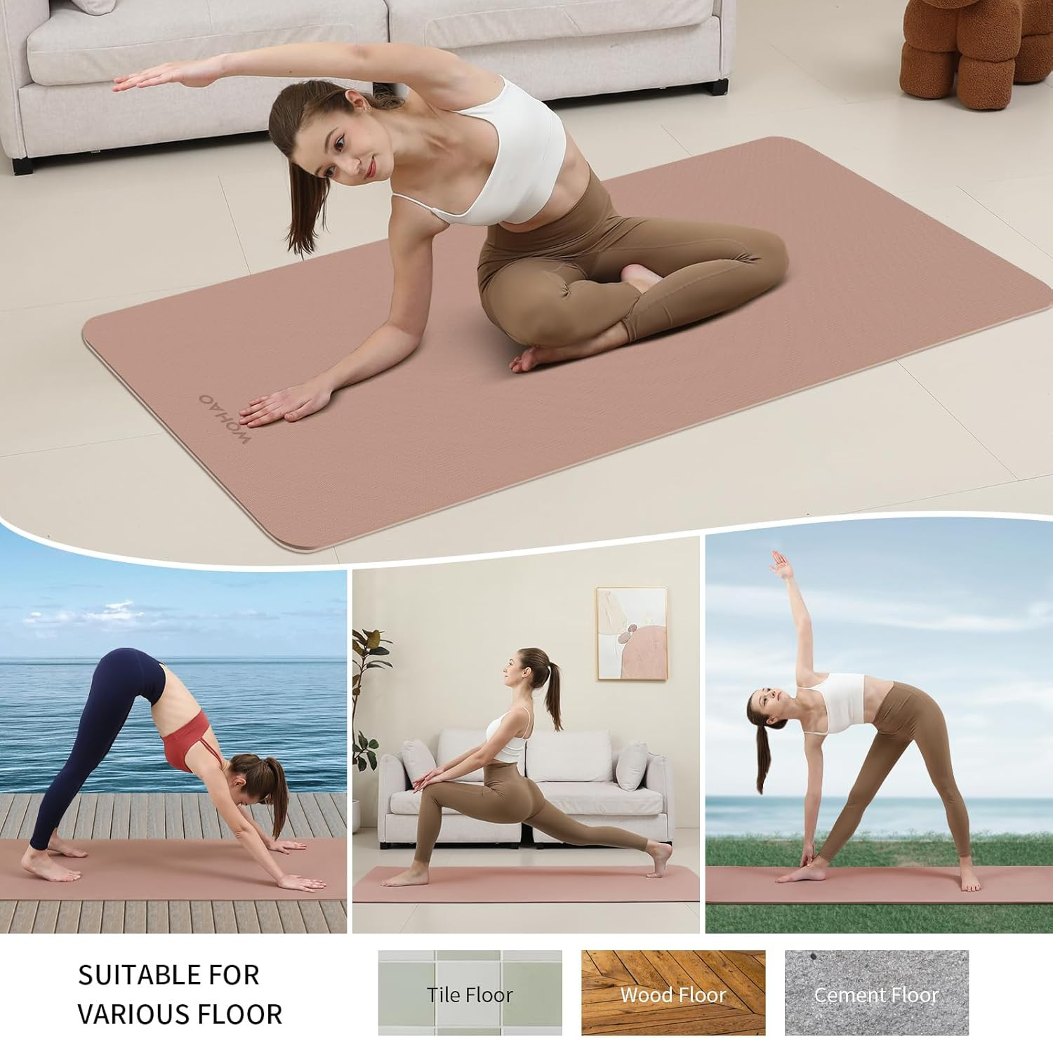 Extra Thick 8Mm Yoga Mat, 72″X28″ Non Slip Exercise Mat, Reversible 2-Sided Dual