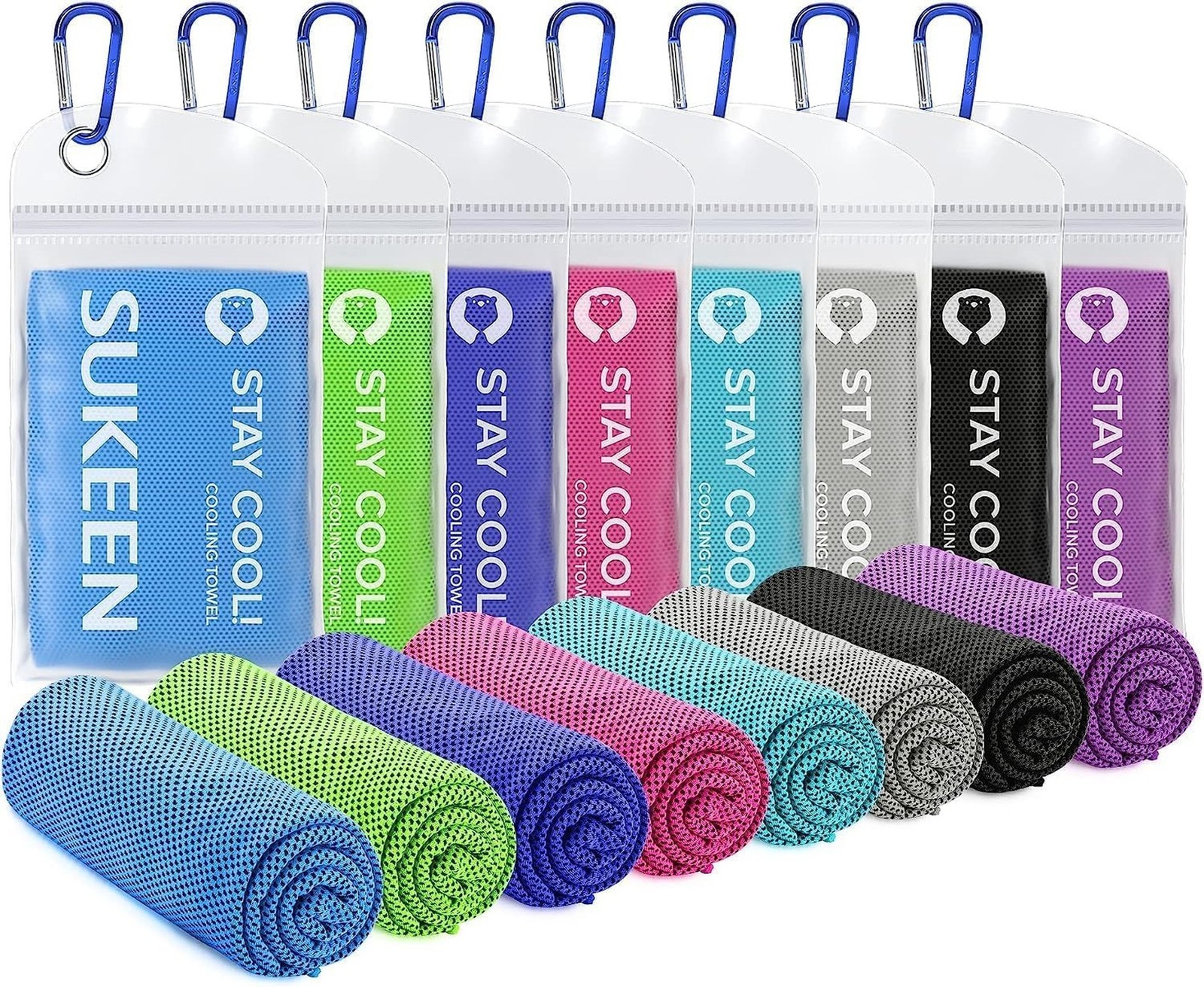 Sukeen Cooling Towels 8 Pack (40″x12″) for Neck and Face, Soft Breathable Ice…
