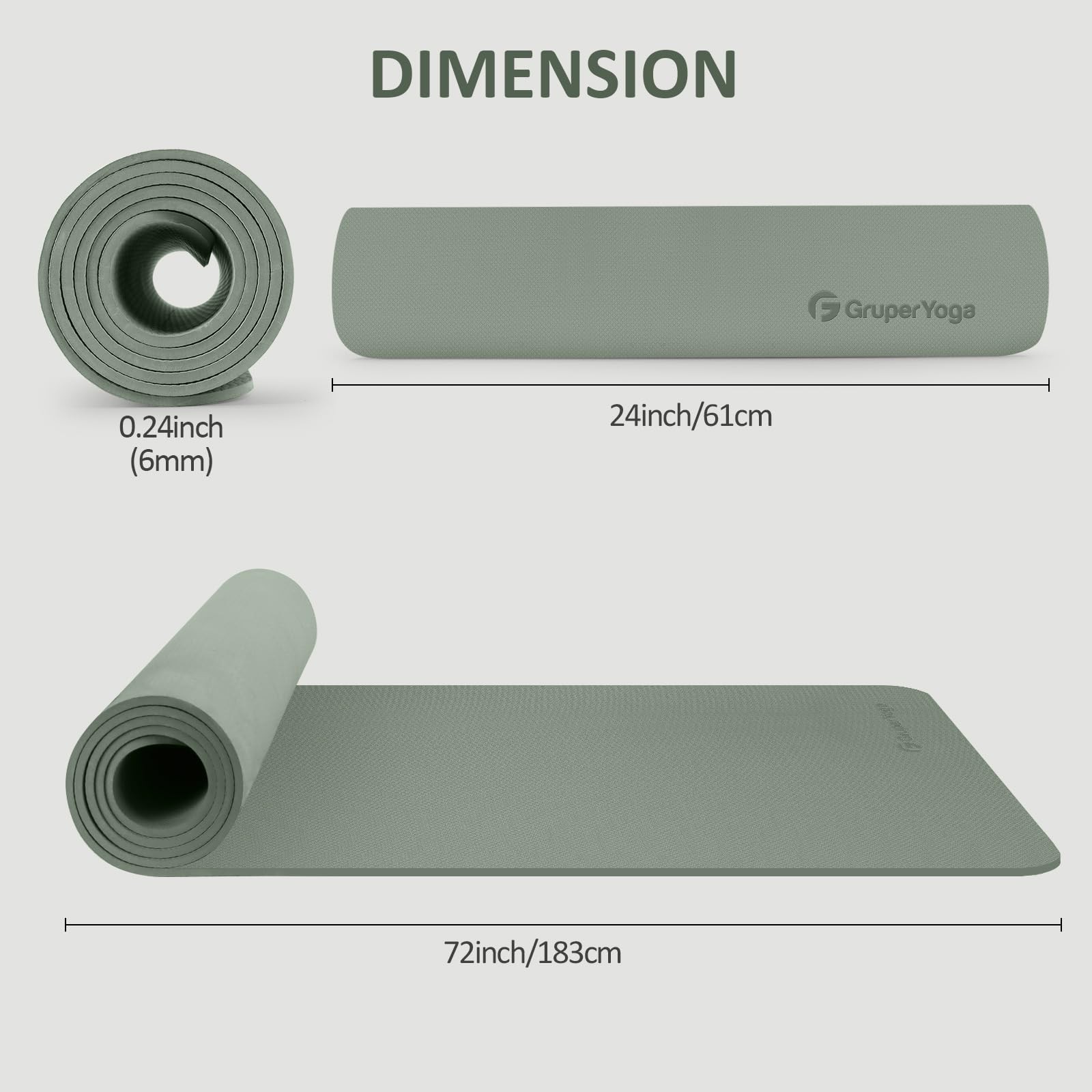 Yoga Mat Non Slip, 72″L x 24″W x 0.24″/0.32″TH, Anti-Tear Exercise Mat with C…