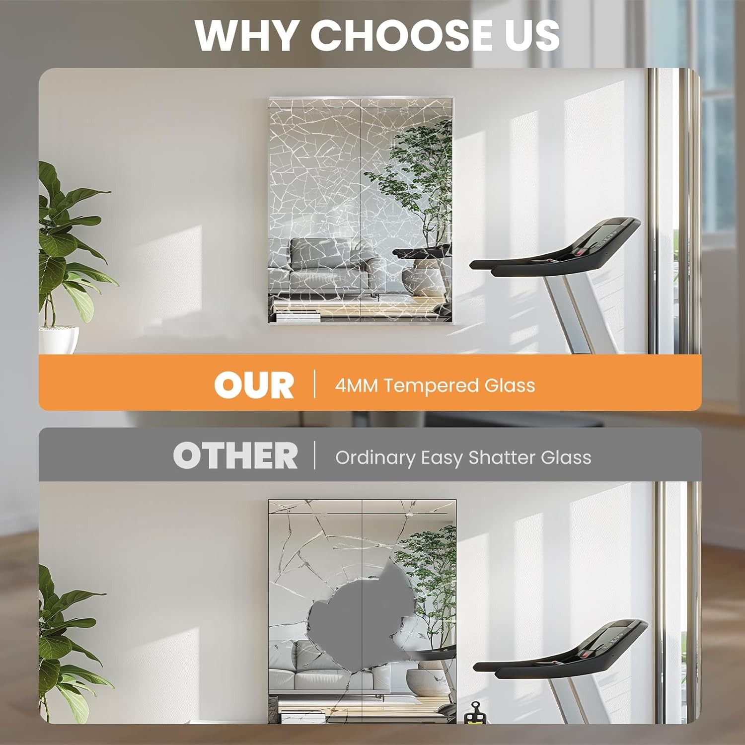 Home Gym Mirror, 48X24 Inch(Each)-2Pack Large Frameless Tempered Glass Full Body