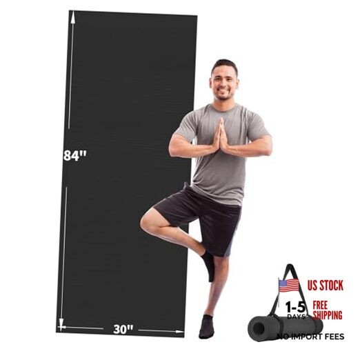 Yoga Mat for Women and Men, Extra Long and Wide Exercise 84″ x 30″ x 6mm Black