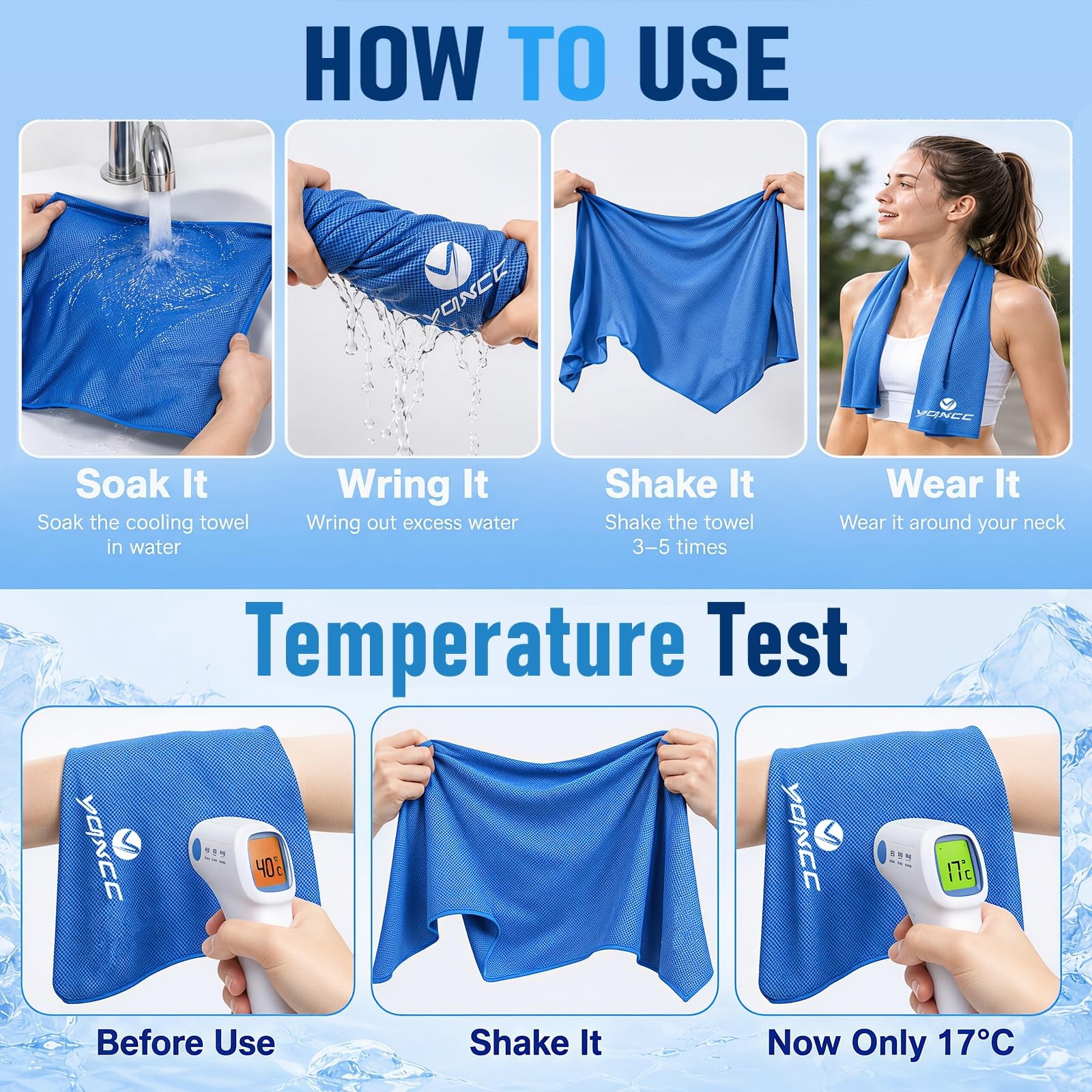 YQXCC Cooling Towel | 2 Pack 47″x12″ | Ice Cool for 47″x12″, 2*light Blue