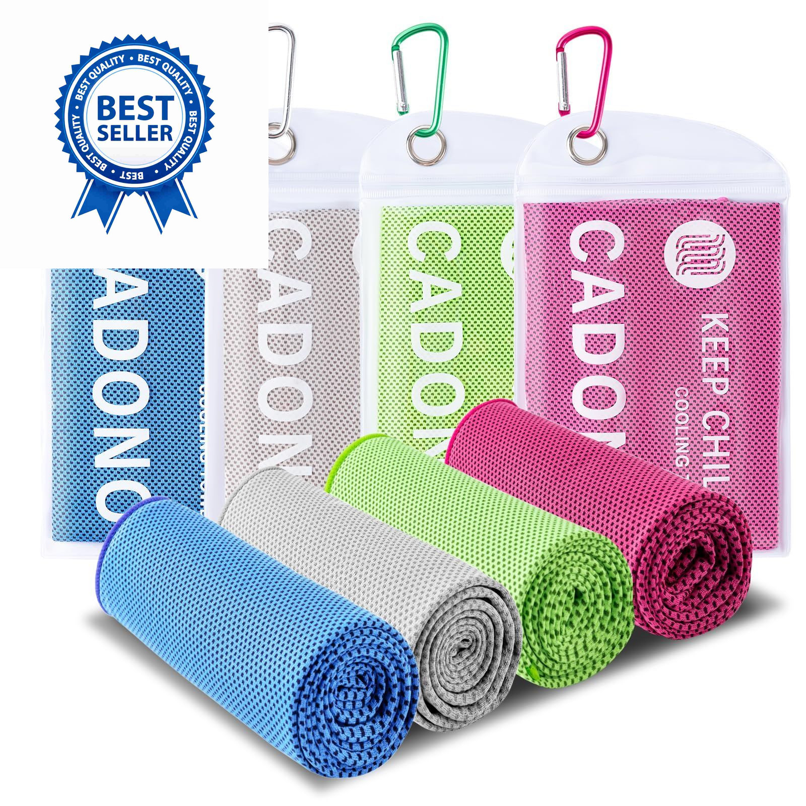 CADONO 4 Pack Cooling Towel (40″x12″), Soft Large, Light Blue/Green/Pink/Grey