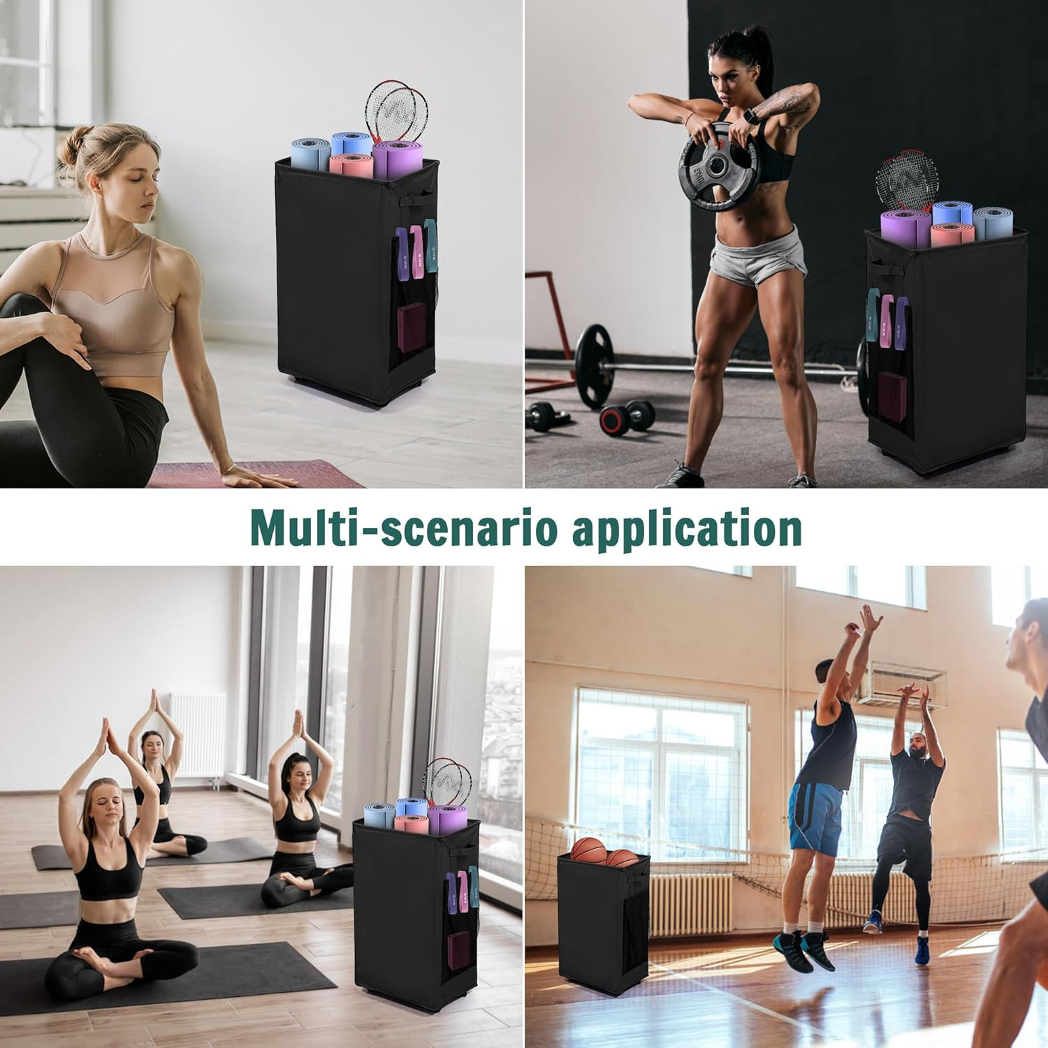 Yoga Mat Storage Racks, Home Gym Storage Rack with Wheels, Yoga Mat Holder Side