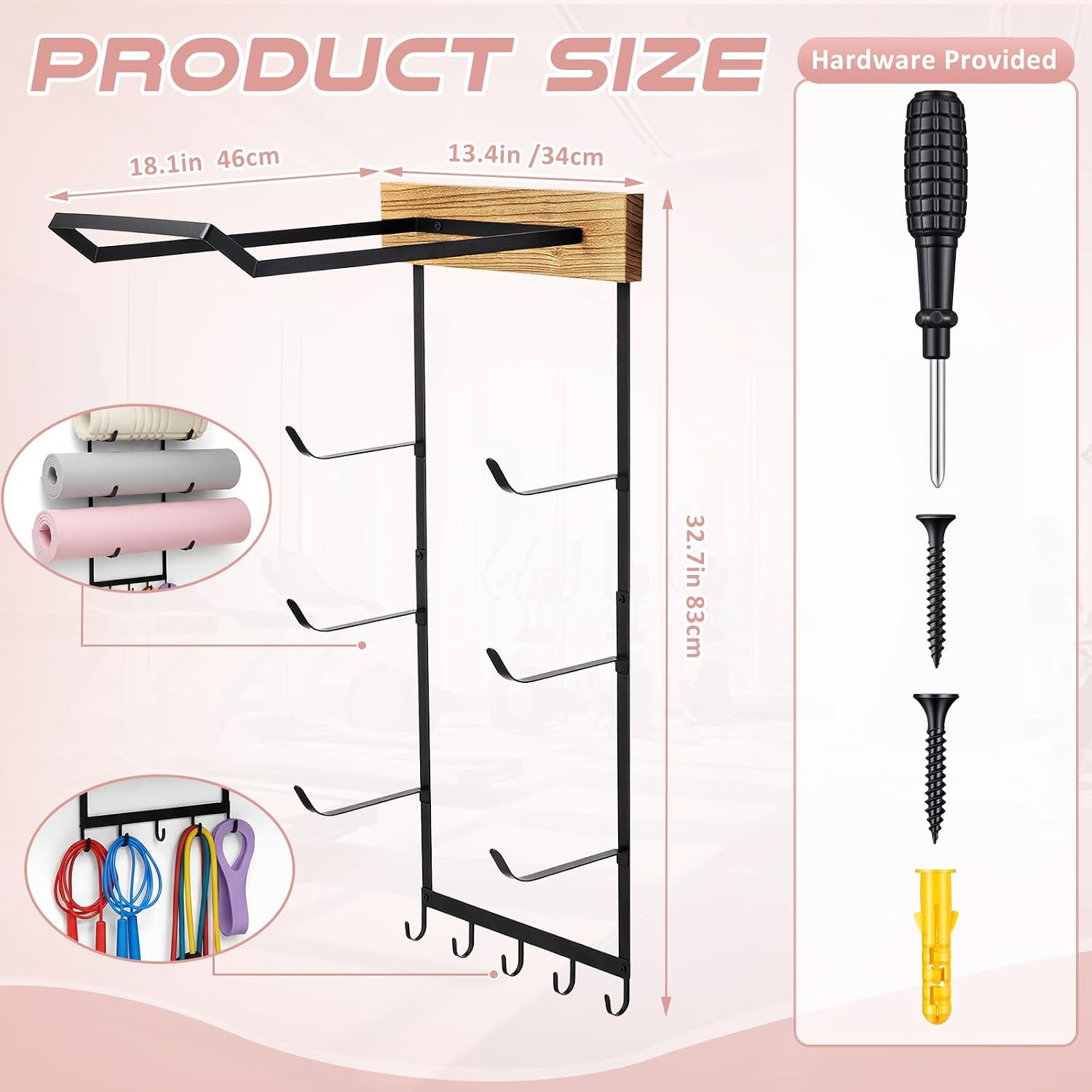 Yoga Mat and Ball Holder Wall Mount, 4-Tier Yoga Mat & Ball Storage Rack,