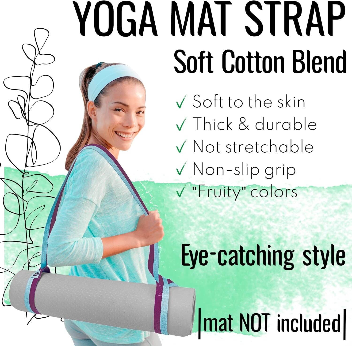 TECEUM Yoga Mat Strap – Adjustable Mat Holder Sling – 64 IN, Mixed Blueberry