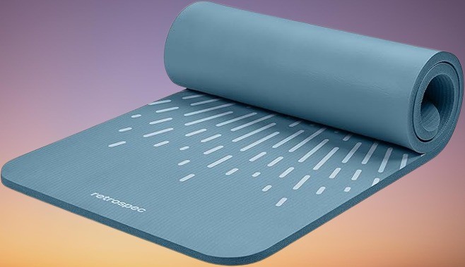 Retrospec Solana 1″ Thick Yoga Mat – Blue Mist, Non Slip, w/ Nylon Strap