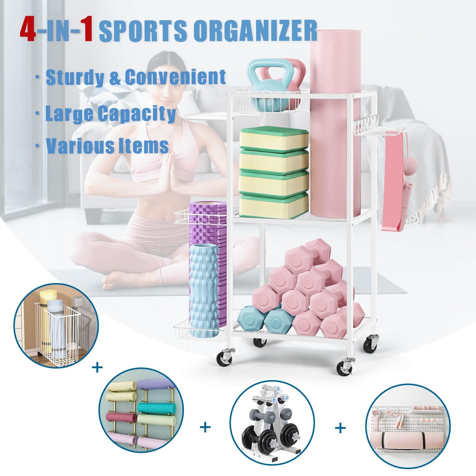LIANTRAL Yoga Mat Storage Rack – Metal Gym Organizer for Yoga Mats, Foam Roll…