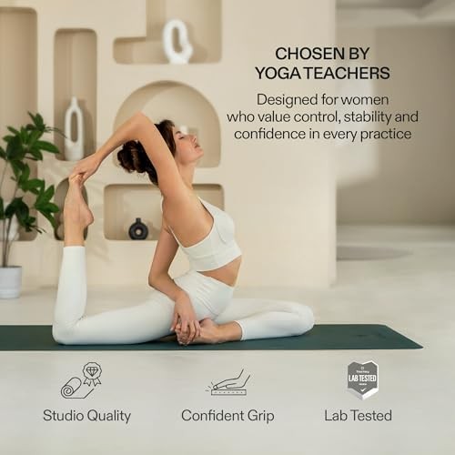 Premium Yoga Mat – Sweat-Activated Non-Slip PU Grip I Natural Rubber Dark Green