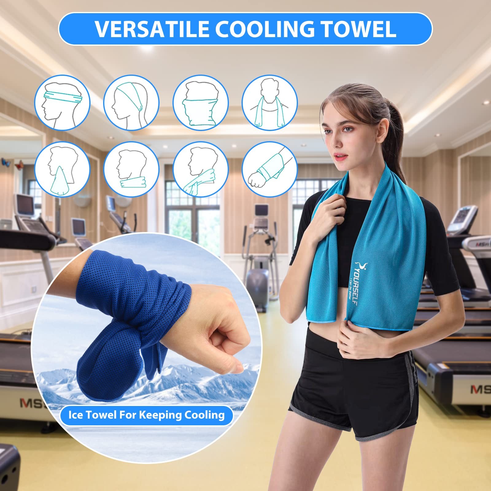 SYOURSELF Cooling Towel for Instant Relief Cool Bowling 40″ x 12″, Dark Blue