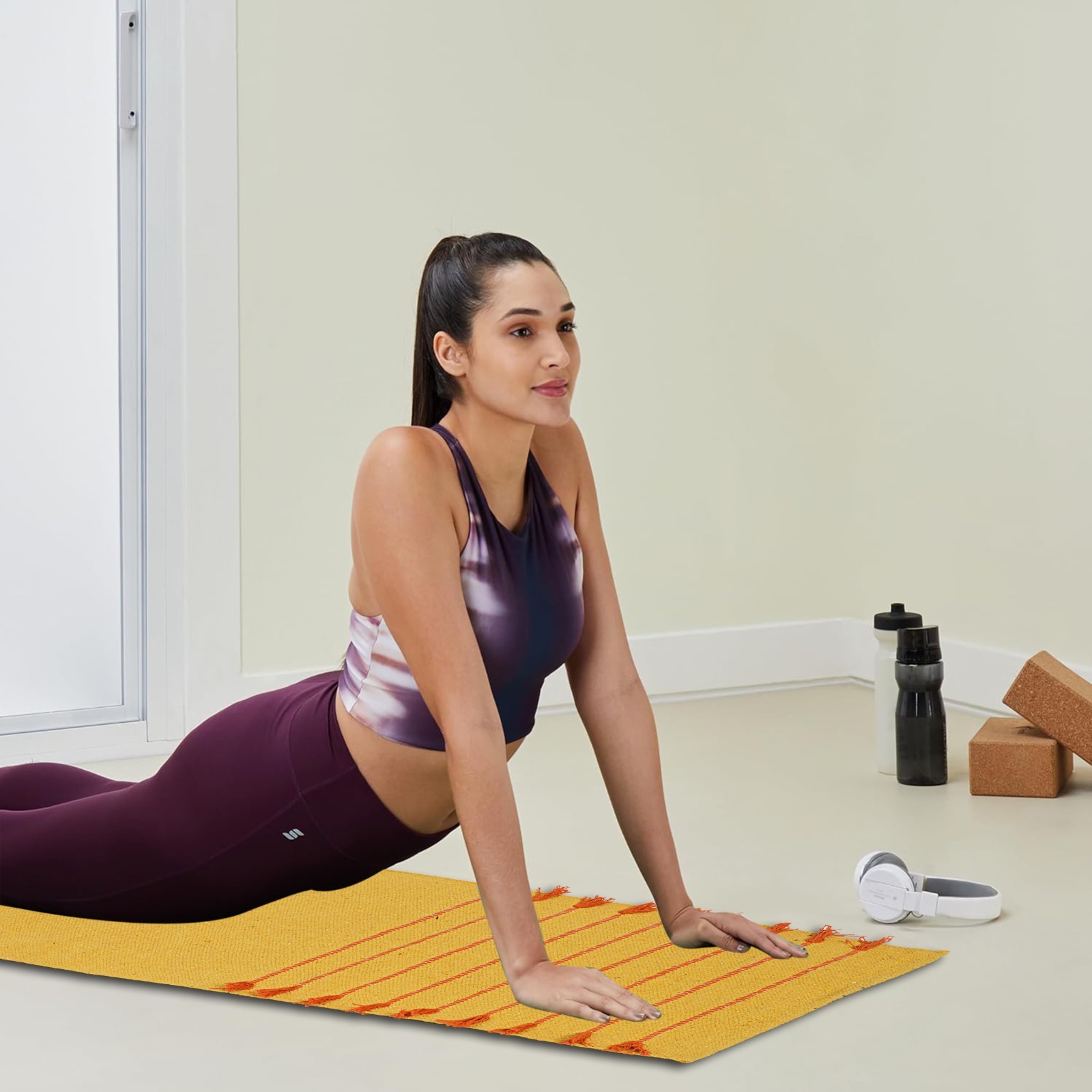 Yoga Mat Thick Non Slip Organic Cotton Exercise Workout Mat Pilates Rug 2×6 FT