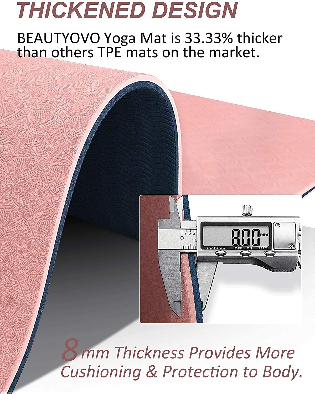 Yoga Mat with 72” x 24” x 1/3” (Regular Version), Cherry Pink & Navy Blue