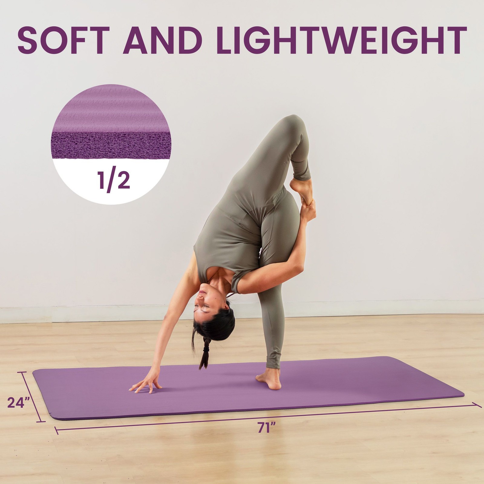 Fitvids 1/2″ Thick High Density Exercise Yoga Mat, Carrying Strap, Purple (Used)