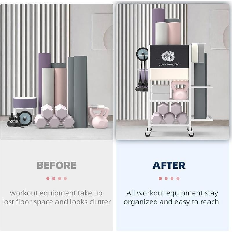 Yoga Mat Storage Rack Home Gym Organizer Workout Equipment Holder on Wheels New