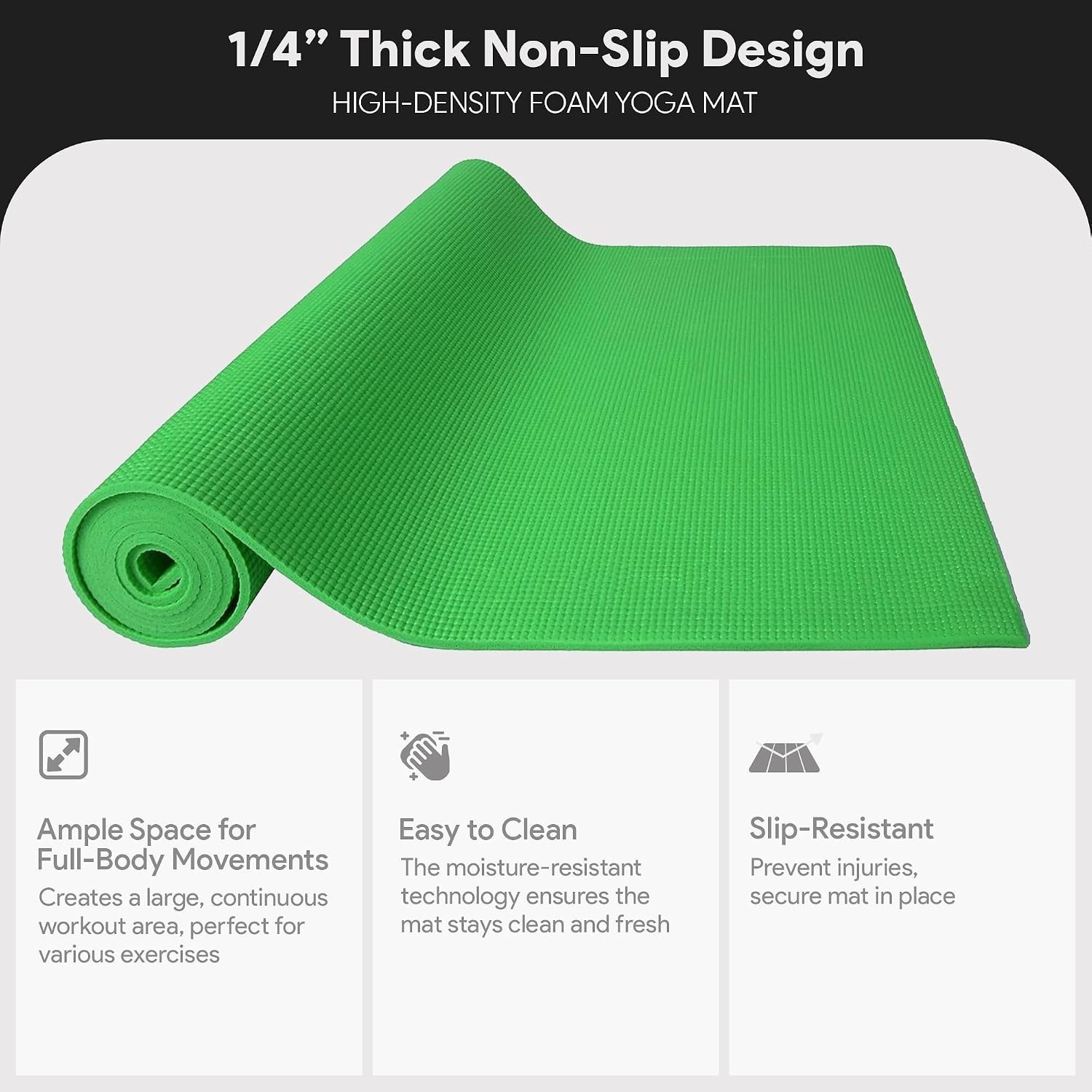 All Purpose 1/4-Inch High Density Anti-Tear Exercise Yoga Mat with Carrying S…