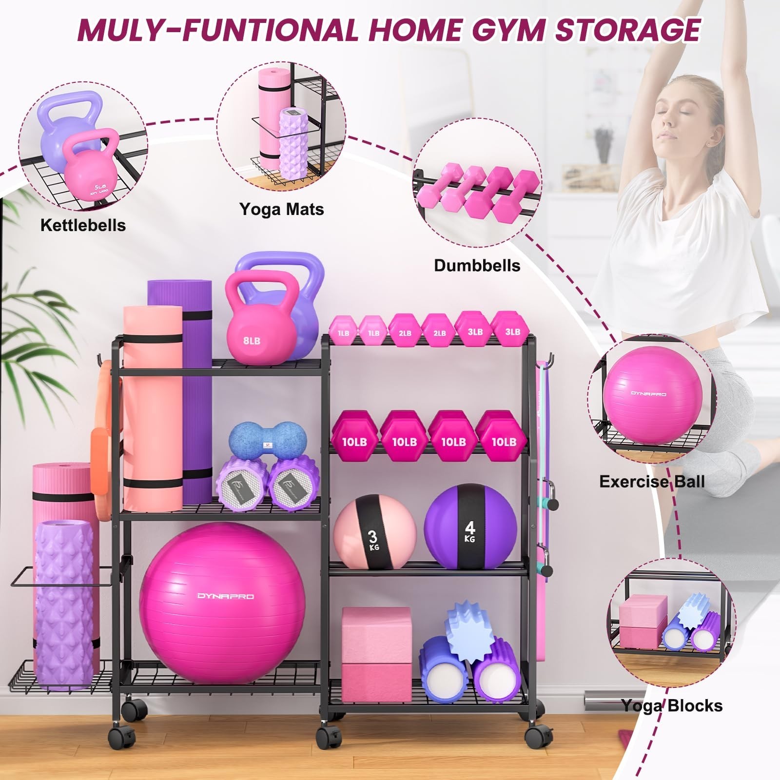 Dumbbell Rack, Weight Rack for Home Gym, Yoga Mat Storage Rack, Exercise Equi…