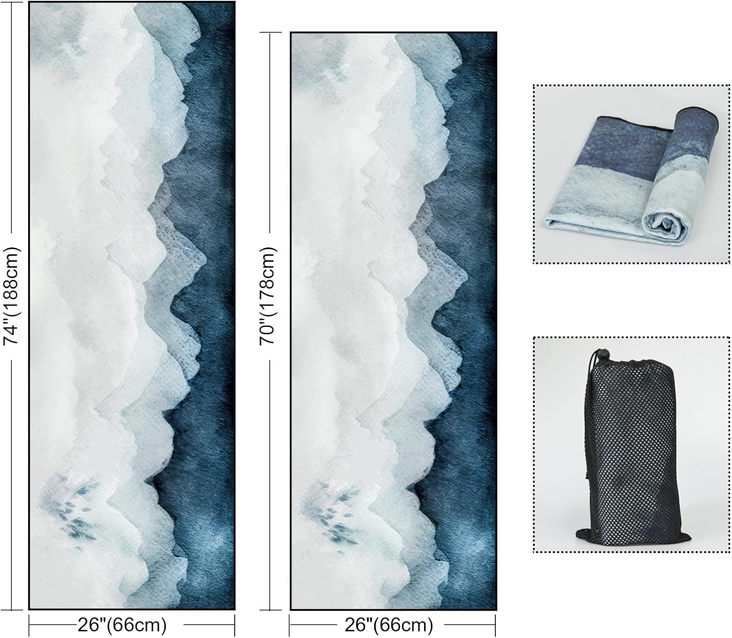 QiyI Yoga Mat Towel with Corner 70"x26", Watercolor Mountain