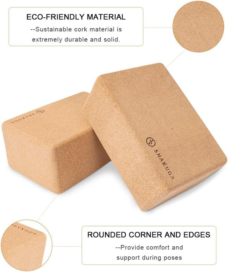 Cork Yoga Block 2 Pack for Pilates, 4” or 3” Non-Slip & High Density Blocks fo
