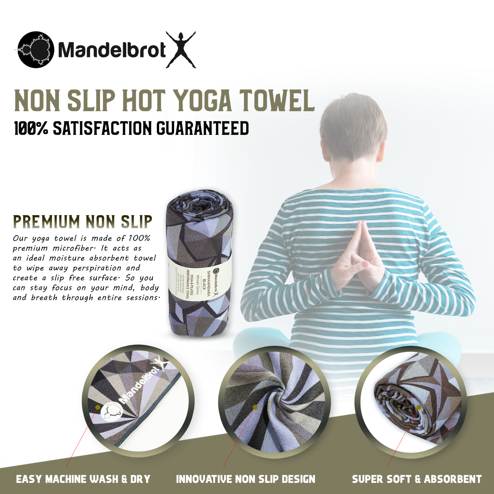Yoga Towel | Non-Slip Mat Towel Ideal for Hot Yoga, Bikram, and Pilates