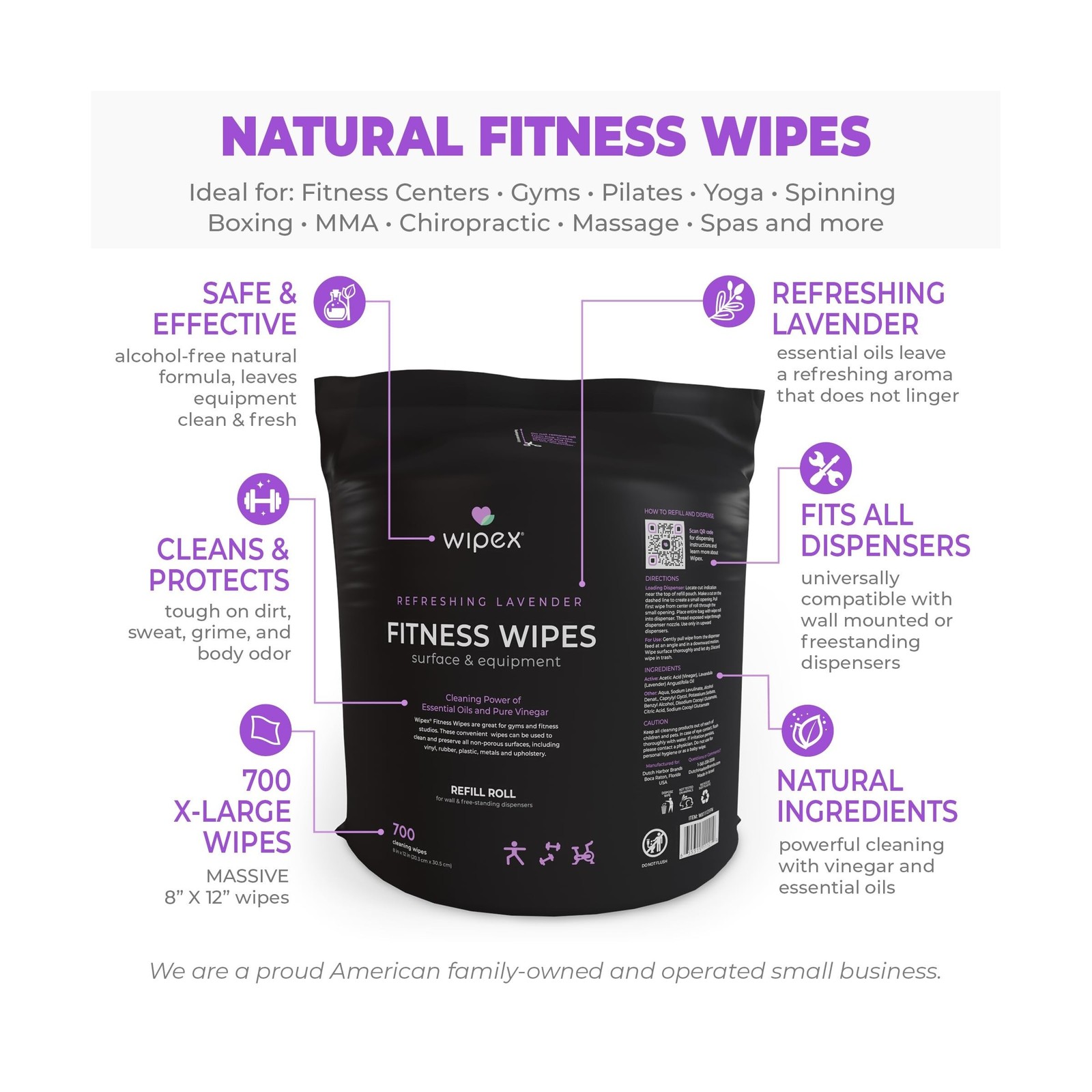 Wipex Gym Wipes for Equipment – Lavender Essential Oil Infused Cleaning Vineg…