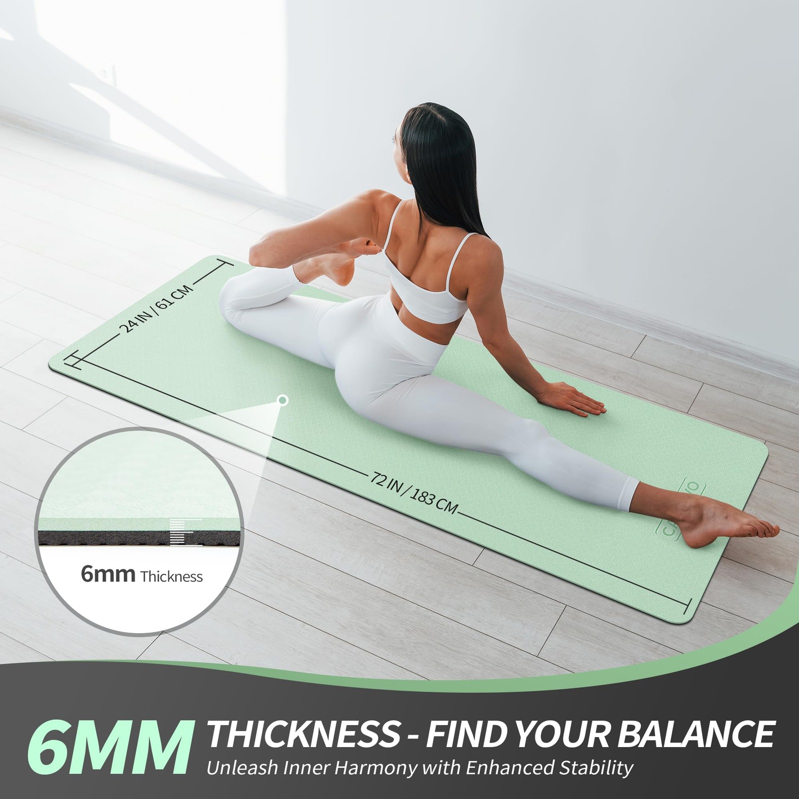 Yoga Mat for Women Men Kids, 72″ x 24″ TPE Yoga Mats, 1/3 & 1/4 & 2/5 Inch Ex…
