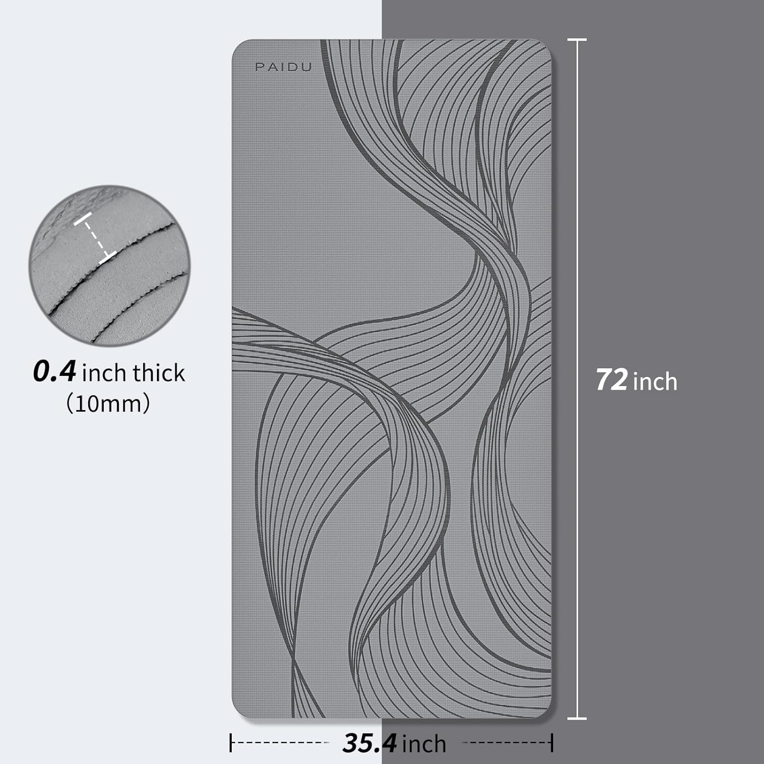 Large Yoga Mat-72’X36’X0.4’ Extra Width ＆ Thick,Comfortable,Non-Slip Exercise Ma