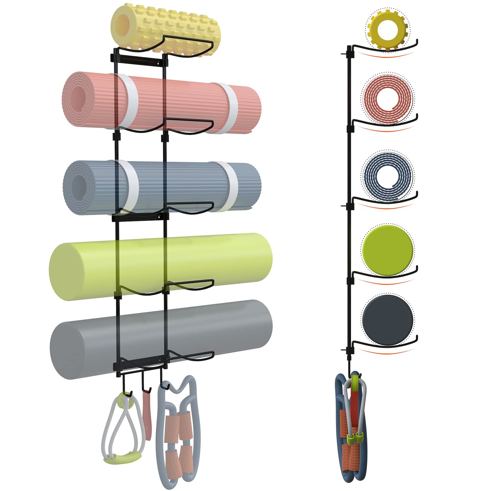 Yoga Mat Holder Wall Mount, Wall Rack Organizer, Storage Foam Roller and Block,