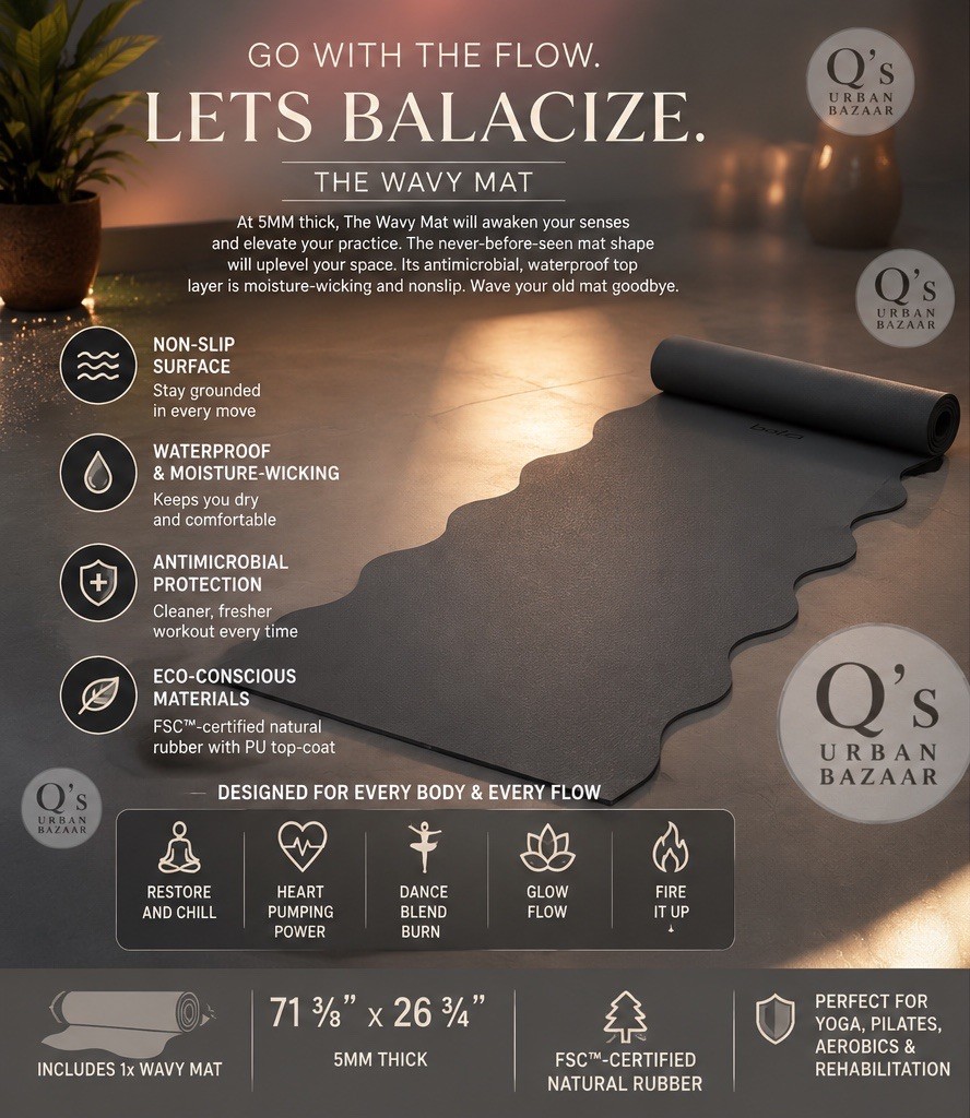 🆕 BALA WAVY YOGA MAT BALA GO WITH THE FLOW CHARCOAL HOME GYM EXERCISE