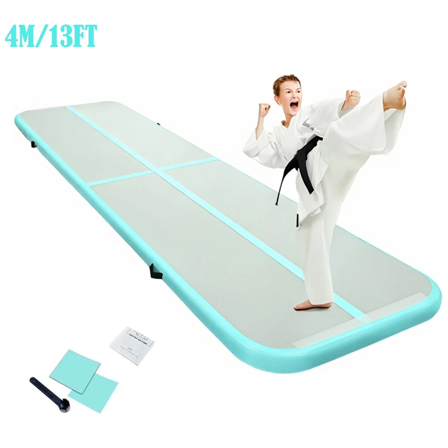 13FT/4m Gymnastics Mat Inflatable Air Tumble Track Training Floor Yoga Gym Sport
