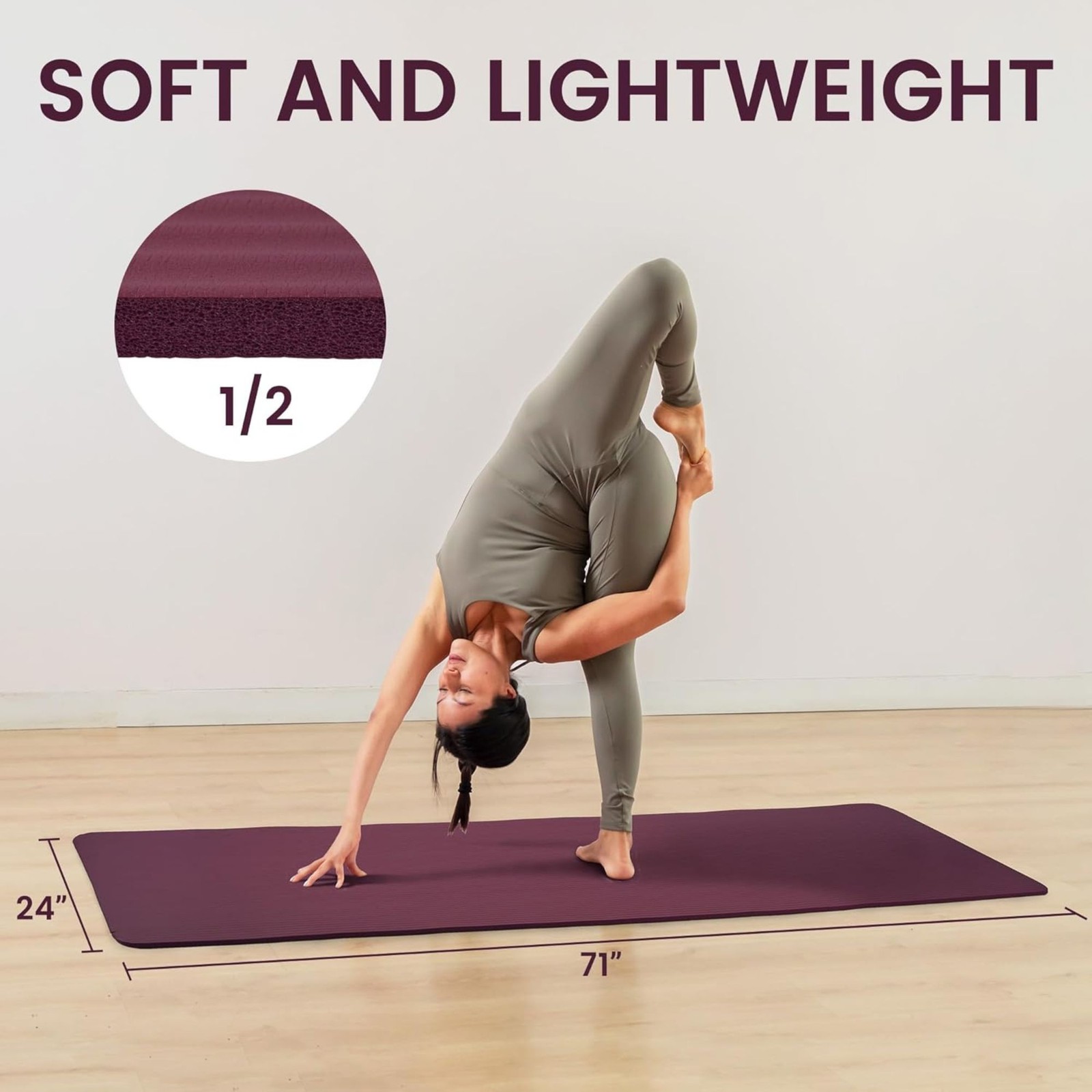 Fitvids 1/2″ Thick High Density Exercise Yoga Mat, Carrying Strap (Open Box)