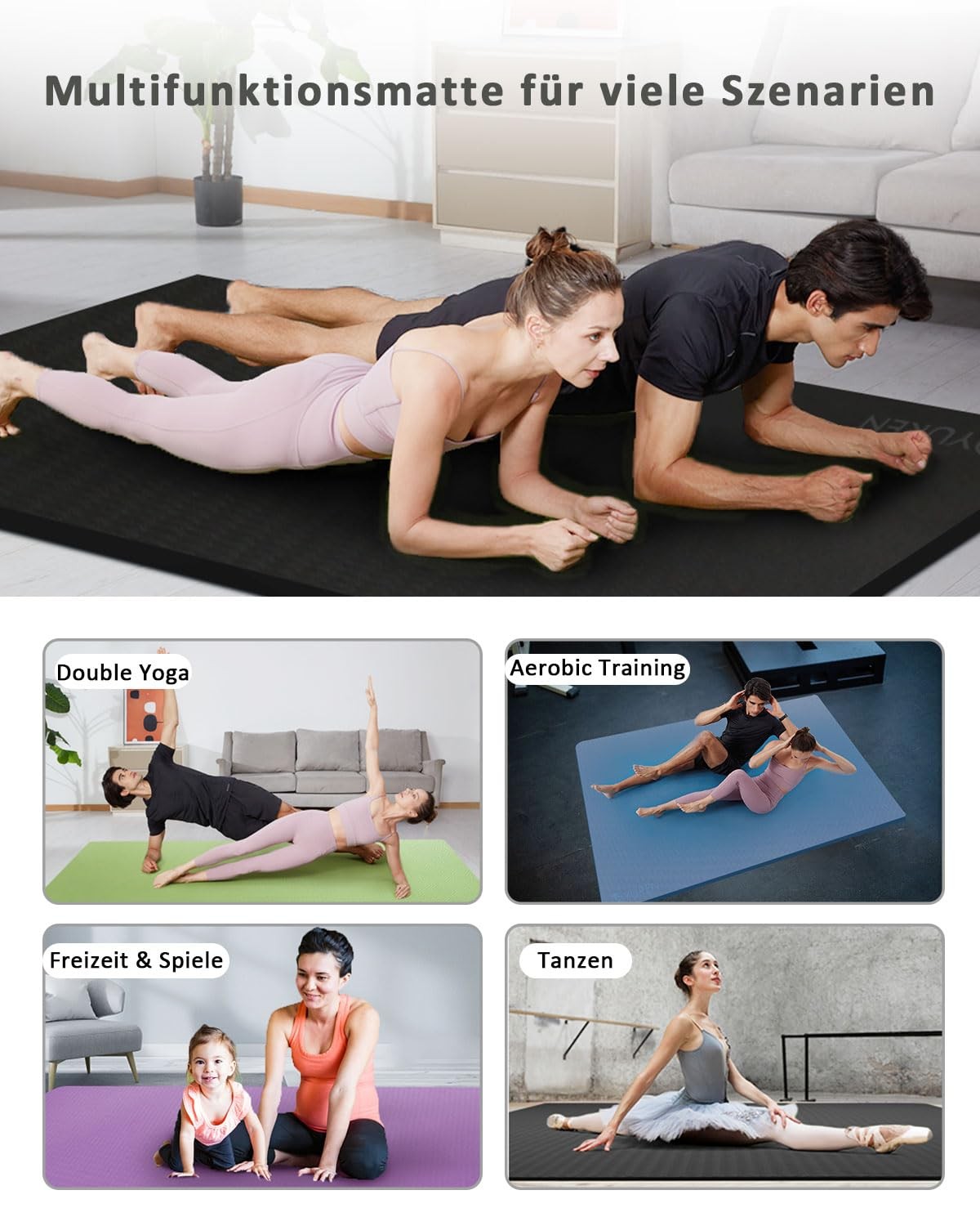 Yoga Mat XXL Non Slip TPE Gym Mat 200x130x1.5cm