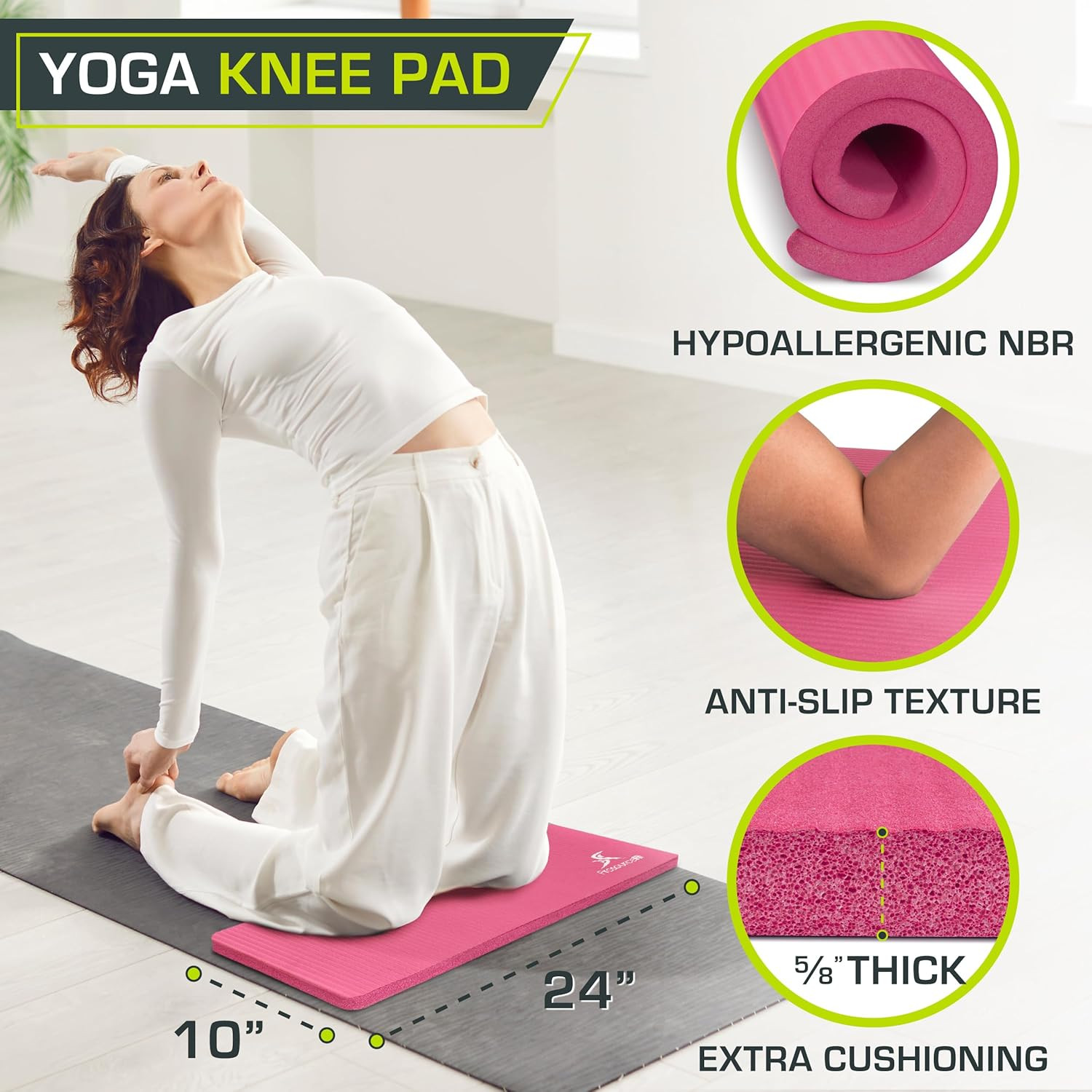 Extra Thick Yoga Knee Pad and Elbow Cushion 15Mm (5/8”) Fits Standard Mats for P