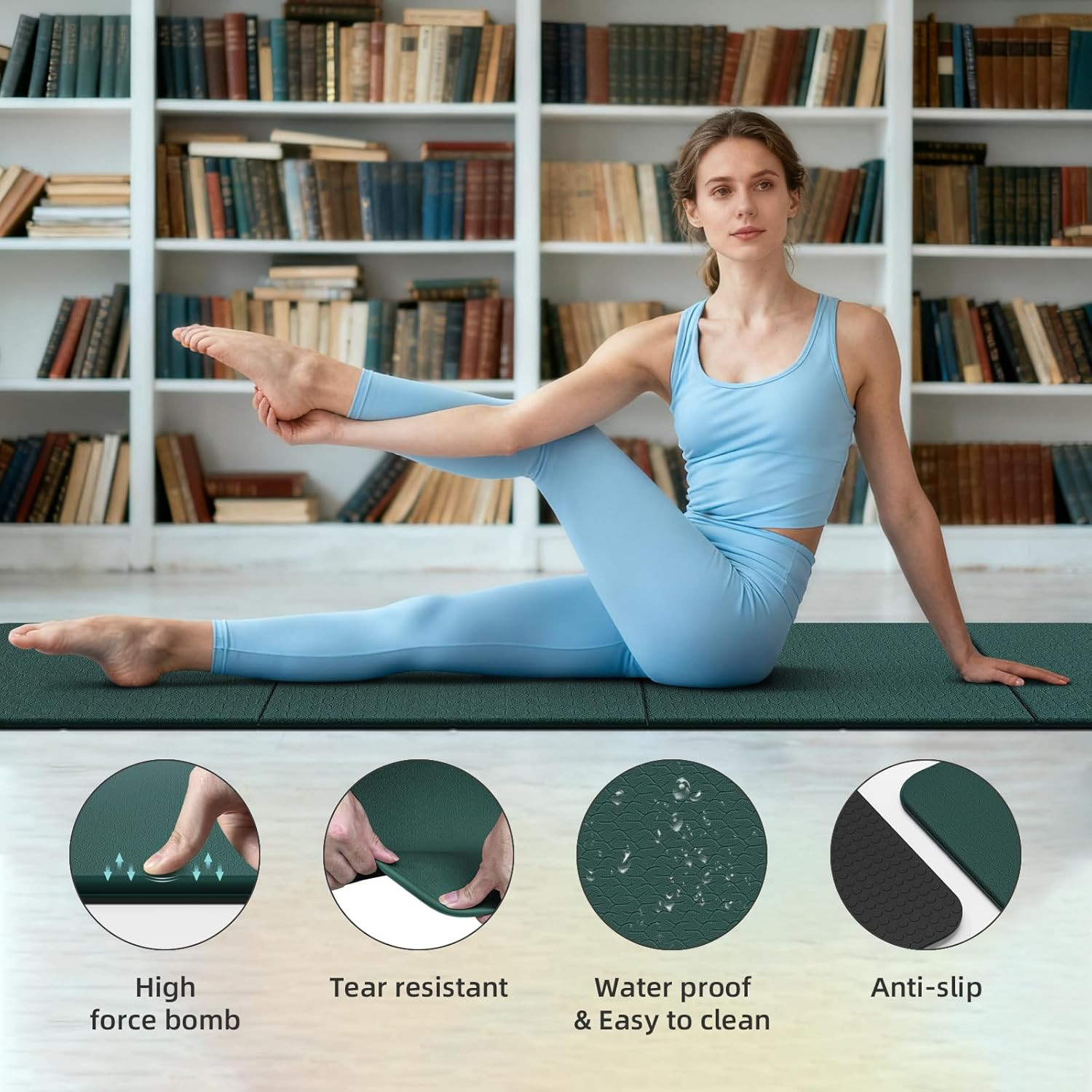Extra Large 10mm Foldable Yoga Mat – Non-Slip TPE for Home & Travel (Blue)