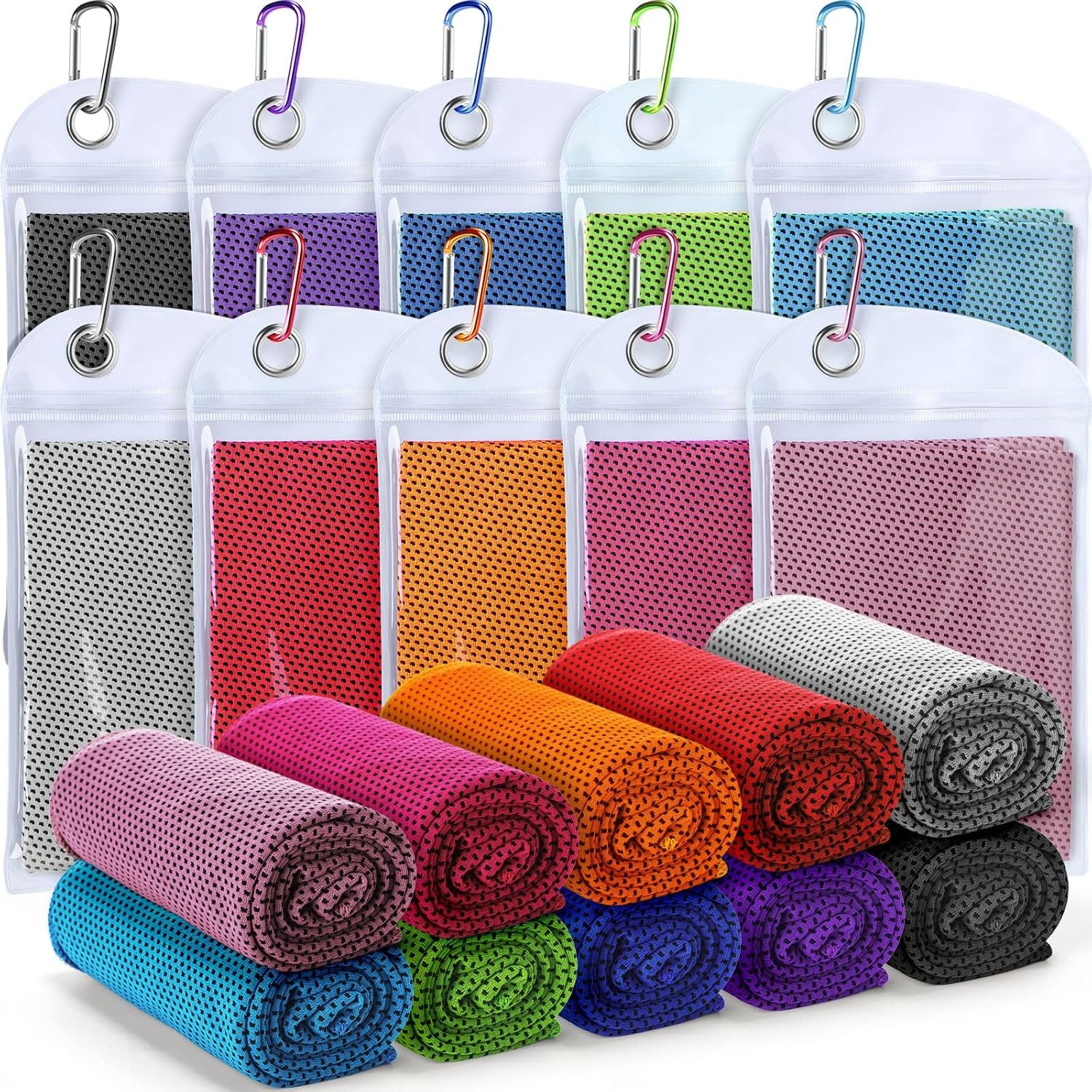 Honoson 20 Packs Cooling Towel, 40″ x 12″ 40 x 12 Inch, 10 Different Colors