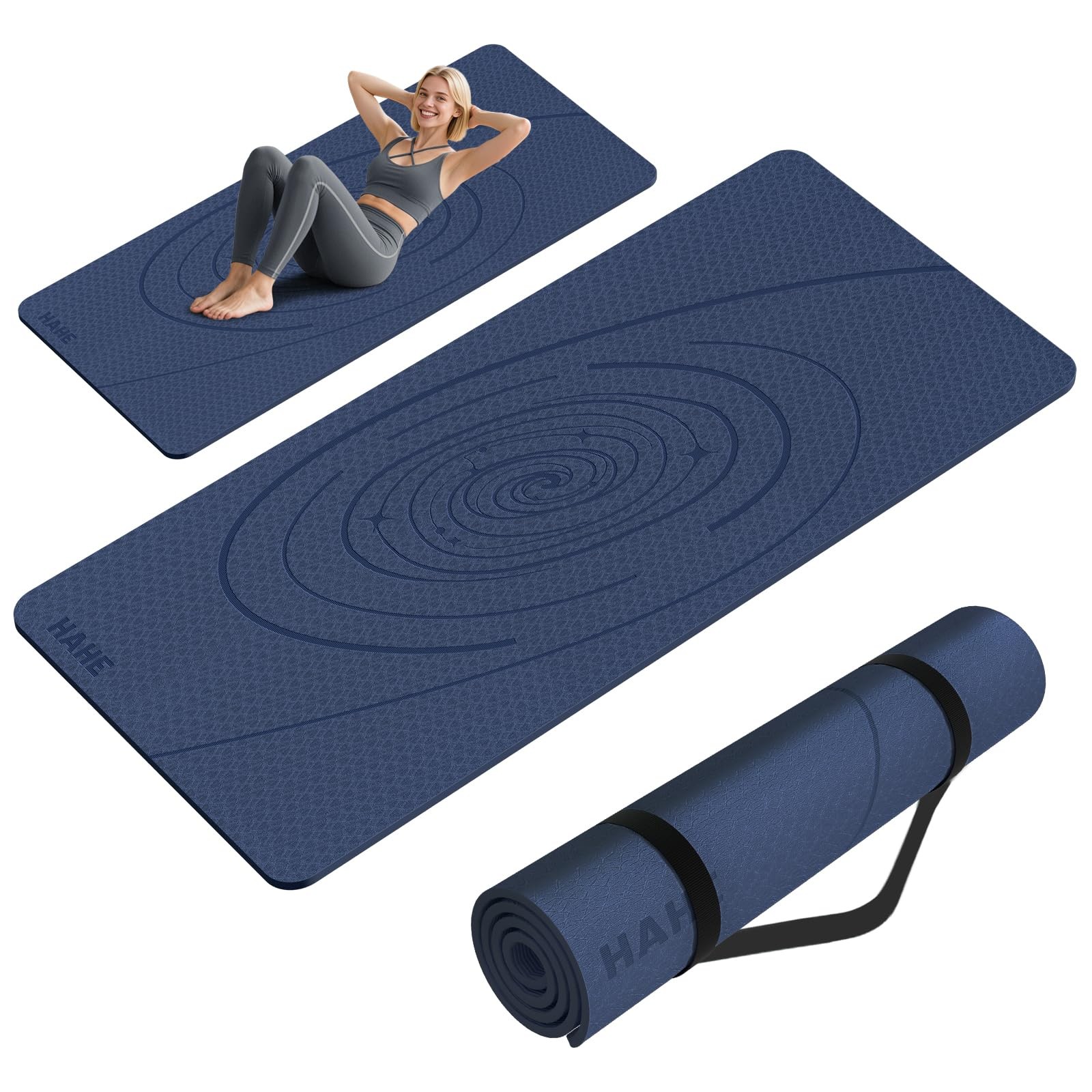 Large Yoga Mat Thick, 76″x32″x0.31″Wide POE 76″ x 32″ x 0.31″, Navy Blue