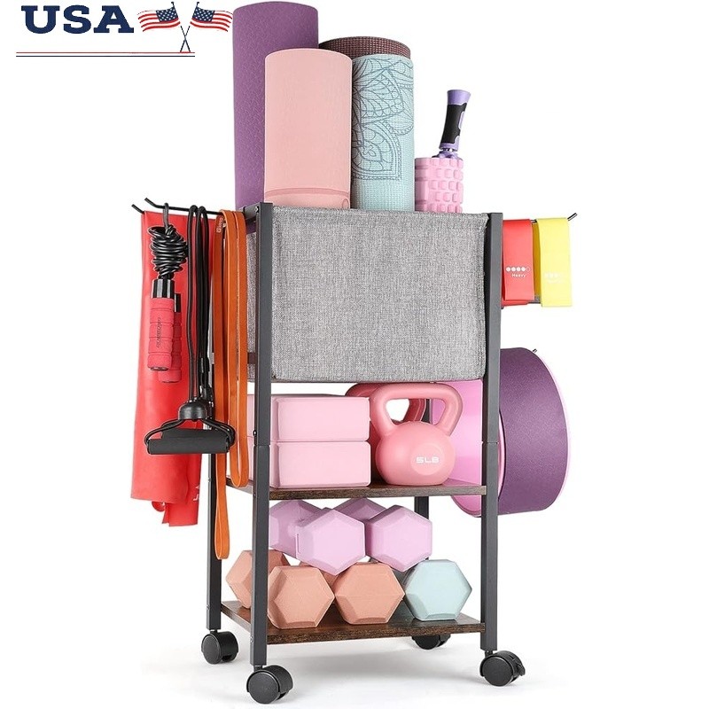 Home Gym Equipment Storage Rack Yoga Mats Dumbbells Resistance Bands Organizers