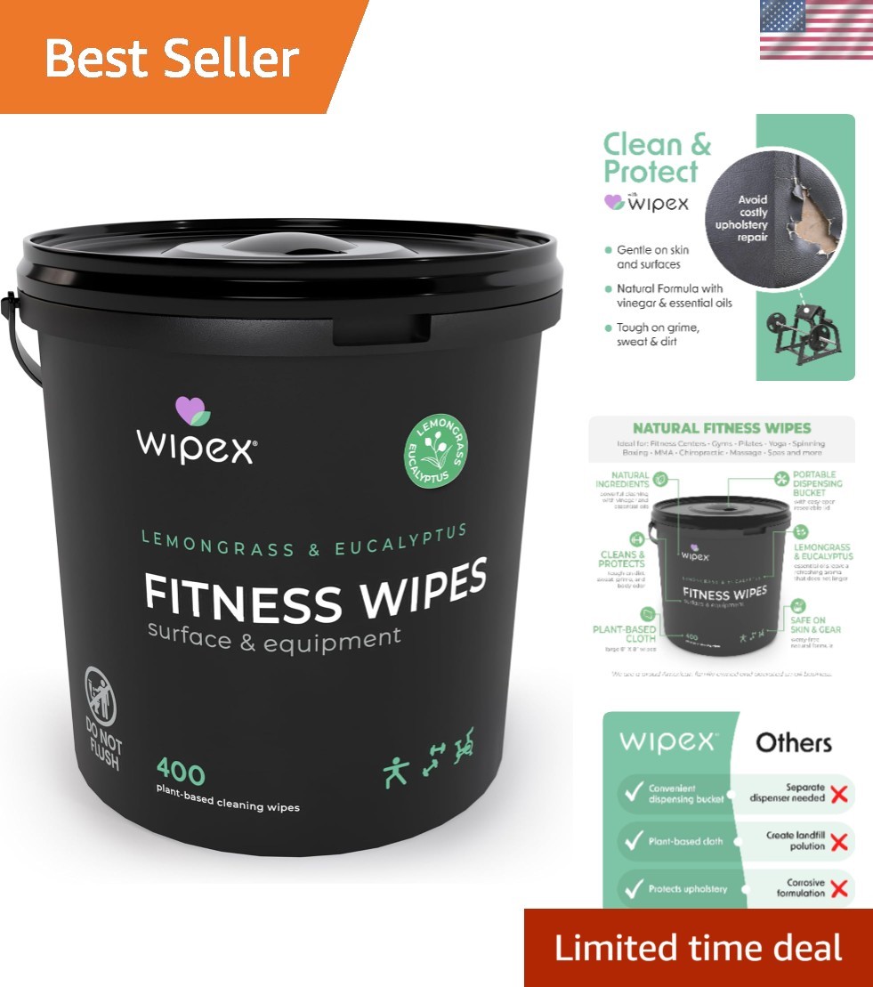 Yoga Mat Cleaner Wipes, EWG Verified, 400 Ct Plant-Based Lemongrass, Eucalypt…
