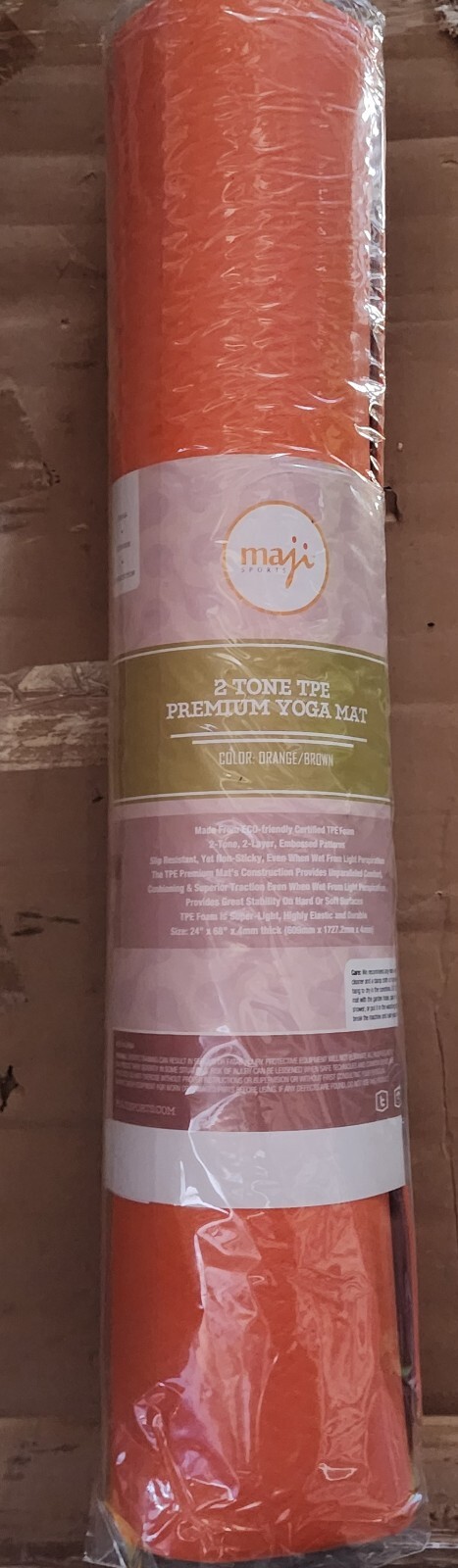Maji Sports 2-Tone Orange/Brown, 2 Layer, TPE Premium Embossed Pattern Yoga Mat