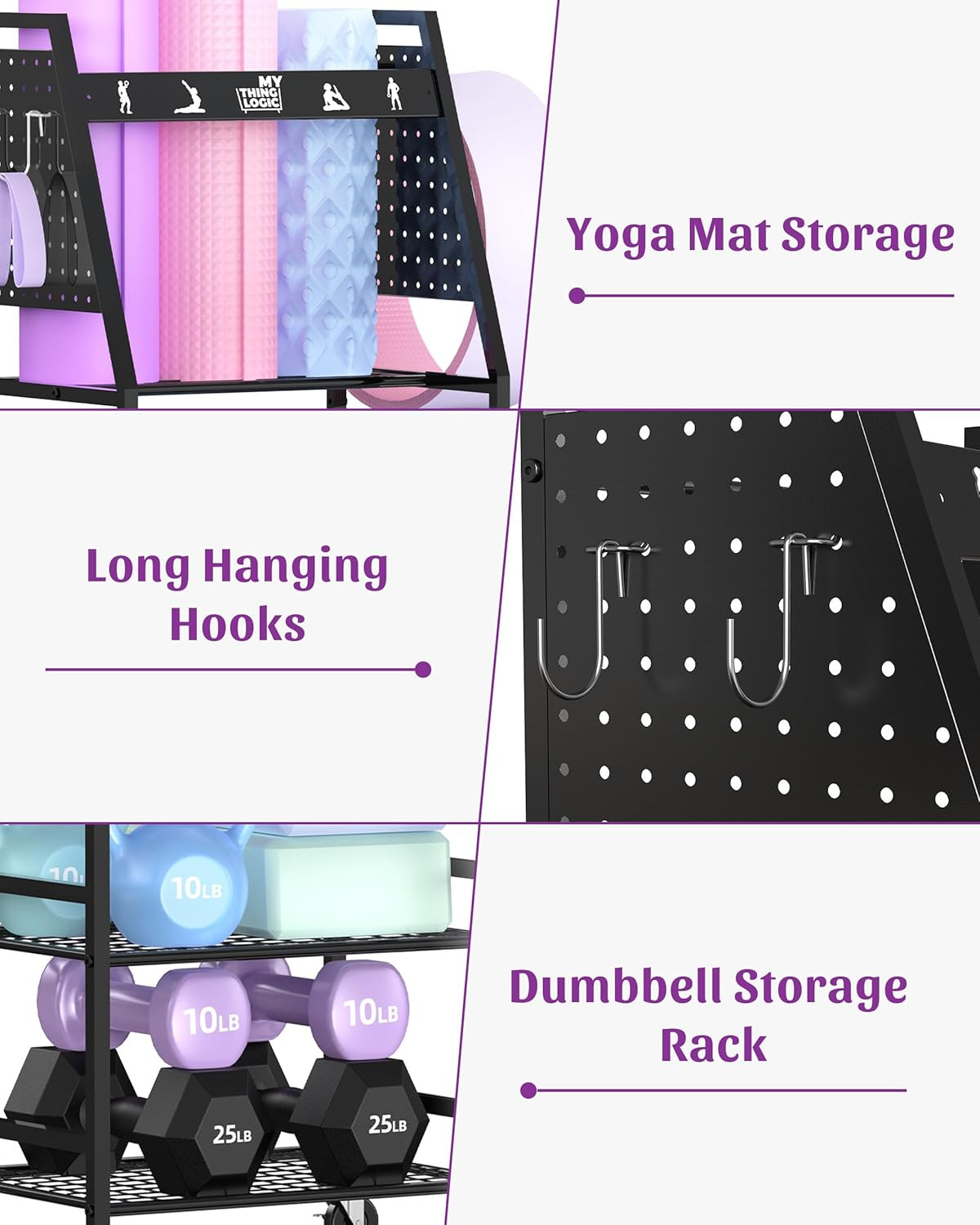 Yoga Mat Storage Racks,Home Gym Storage Rack for Dumbbells Kettlebells Foam Roll