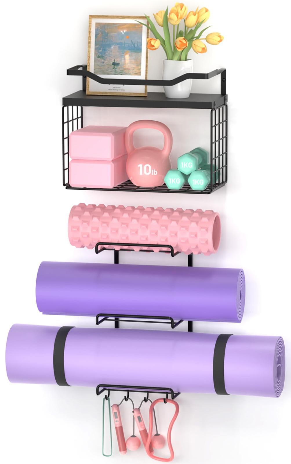 Yoga Mat Holder Black, Wall Mount Yoga Mat Storage Rack, Yoga Accessory Organ…