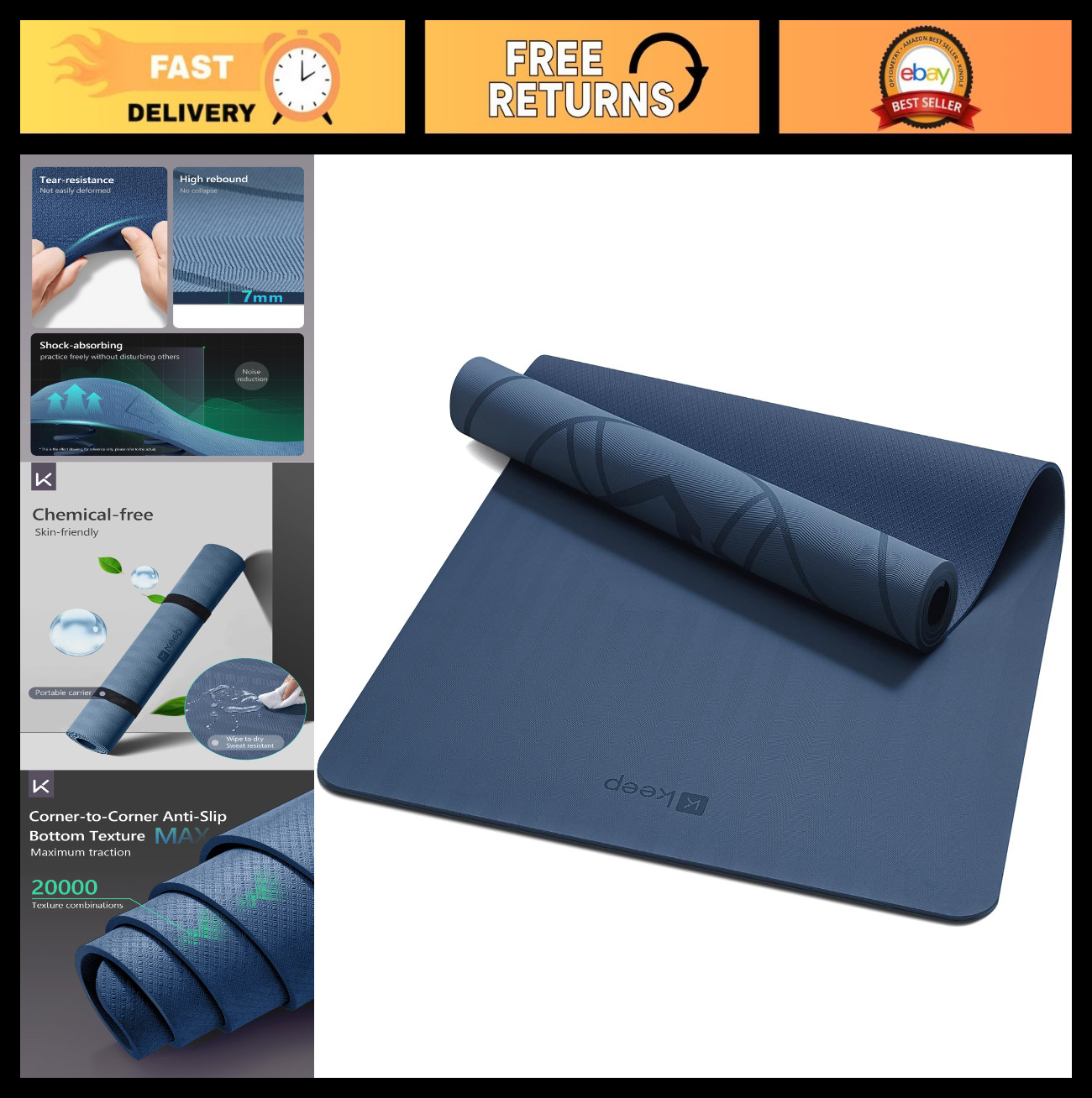 Extra Wide Long Yoga Mat 79″x39″ Non-Slip TPE Thick Anti-Tear Fitness Pilates Ma