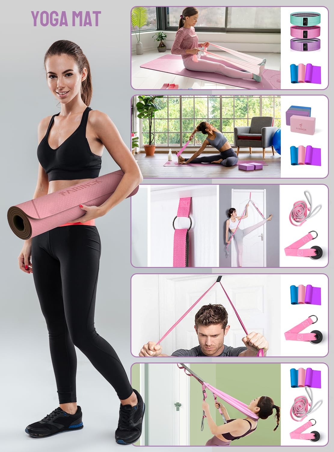 1/3 Yoga Mat Thick, Yoga Set for Beginners Include High Density Mat with Mult…