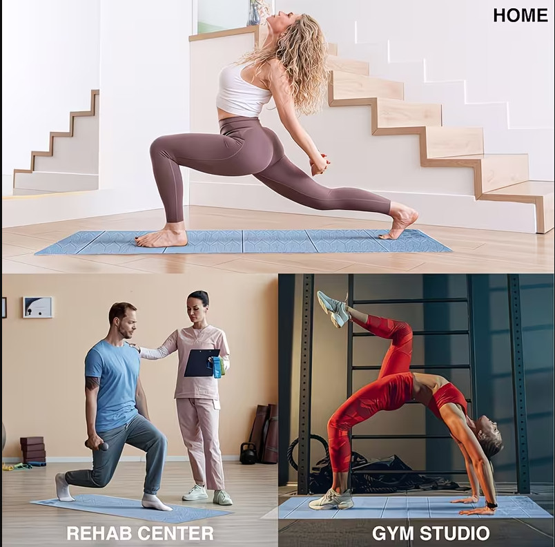 Foldable Yoga Mat Non-Slip Exercise Mat with Carry Bag for Home Gym Dance