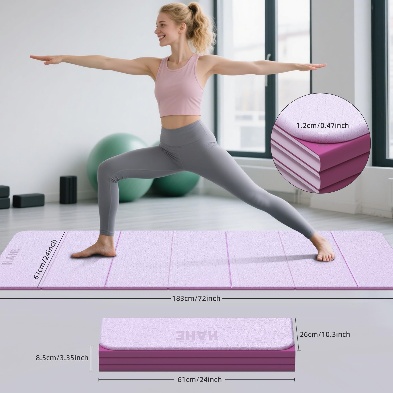 7-Fold Design Extra Thick Yoga Mat 72″L x 24″W x 0.47″,TPE Fitness Exercise M…