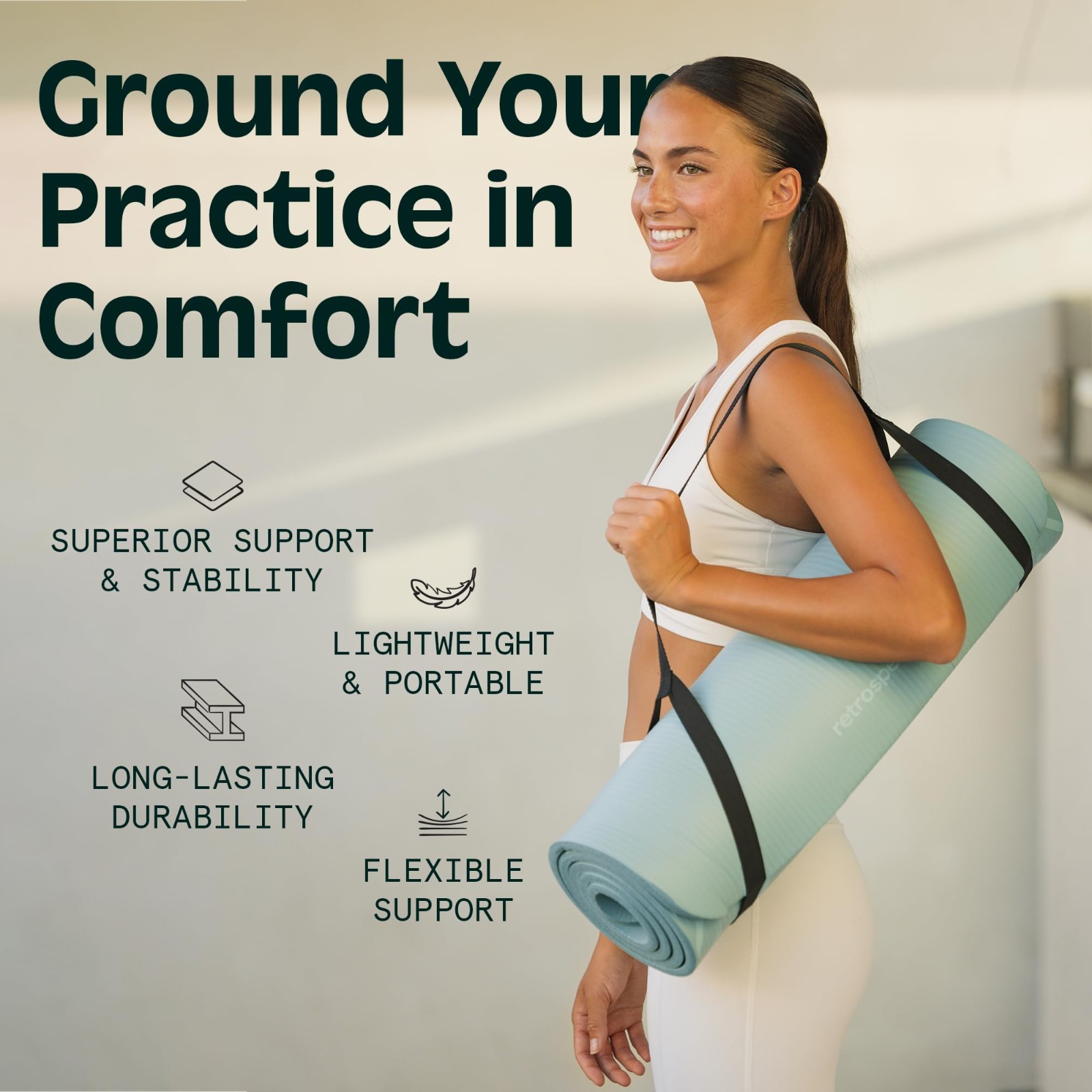 Thick Non-Slip Yoga Mat with Nylon Strap for Home Fitness, Pilates & Stretching