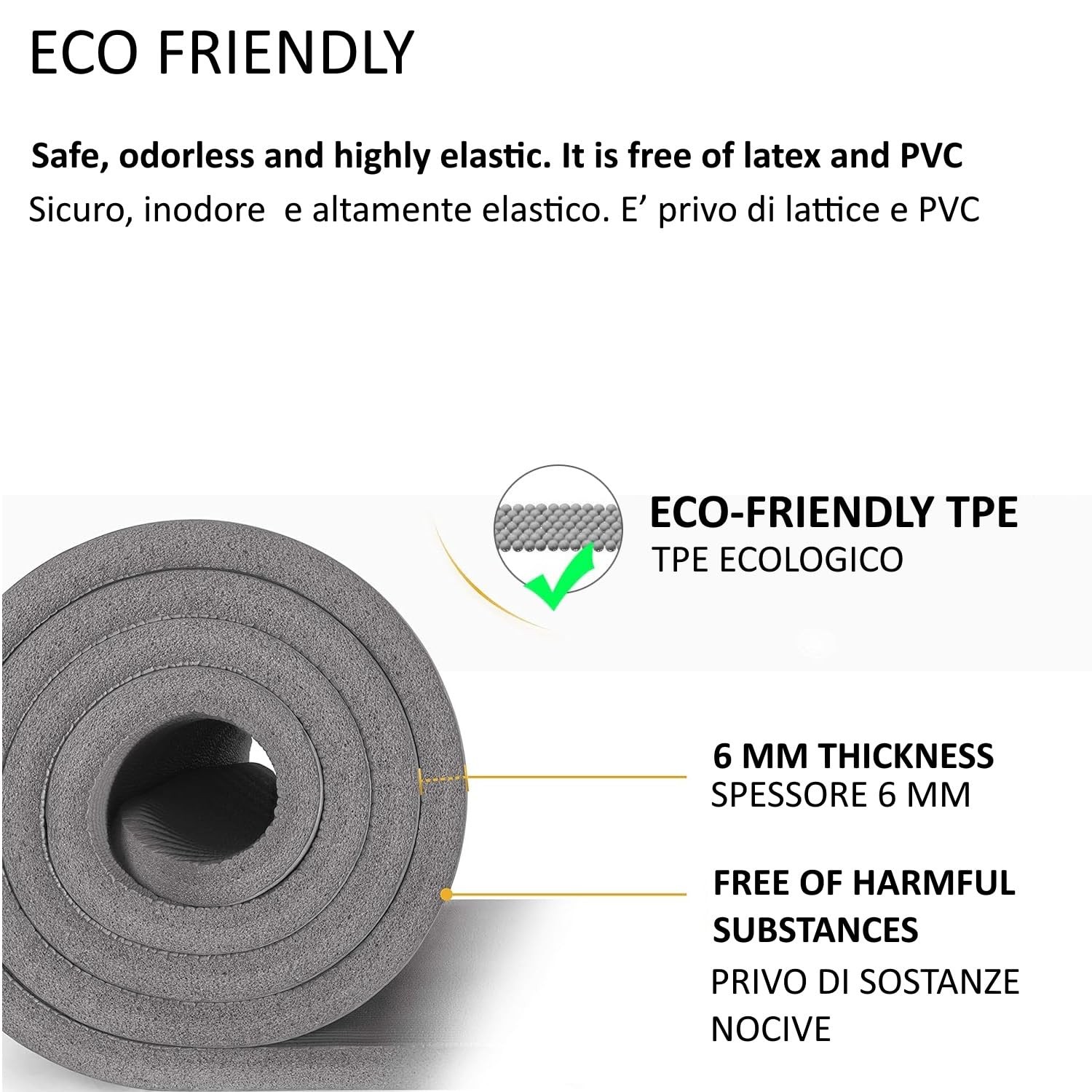 Yoga Mat, 183 x 61 x 0.6 cm, Non-Slip Surface, Eco-Friendly TPEMa…