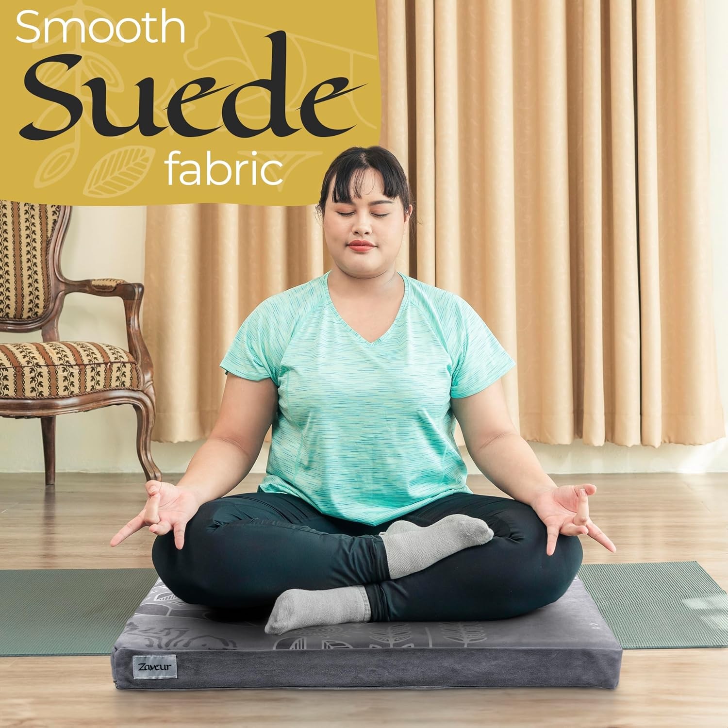 Royal Court Meditation Mat With Velvet Cover – 24″ x 24″ Square Zabuton Thick