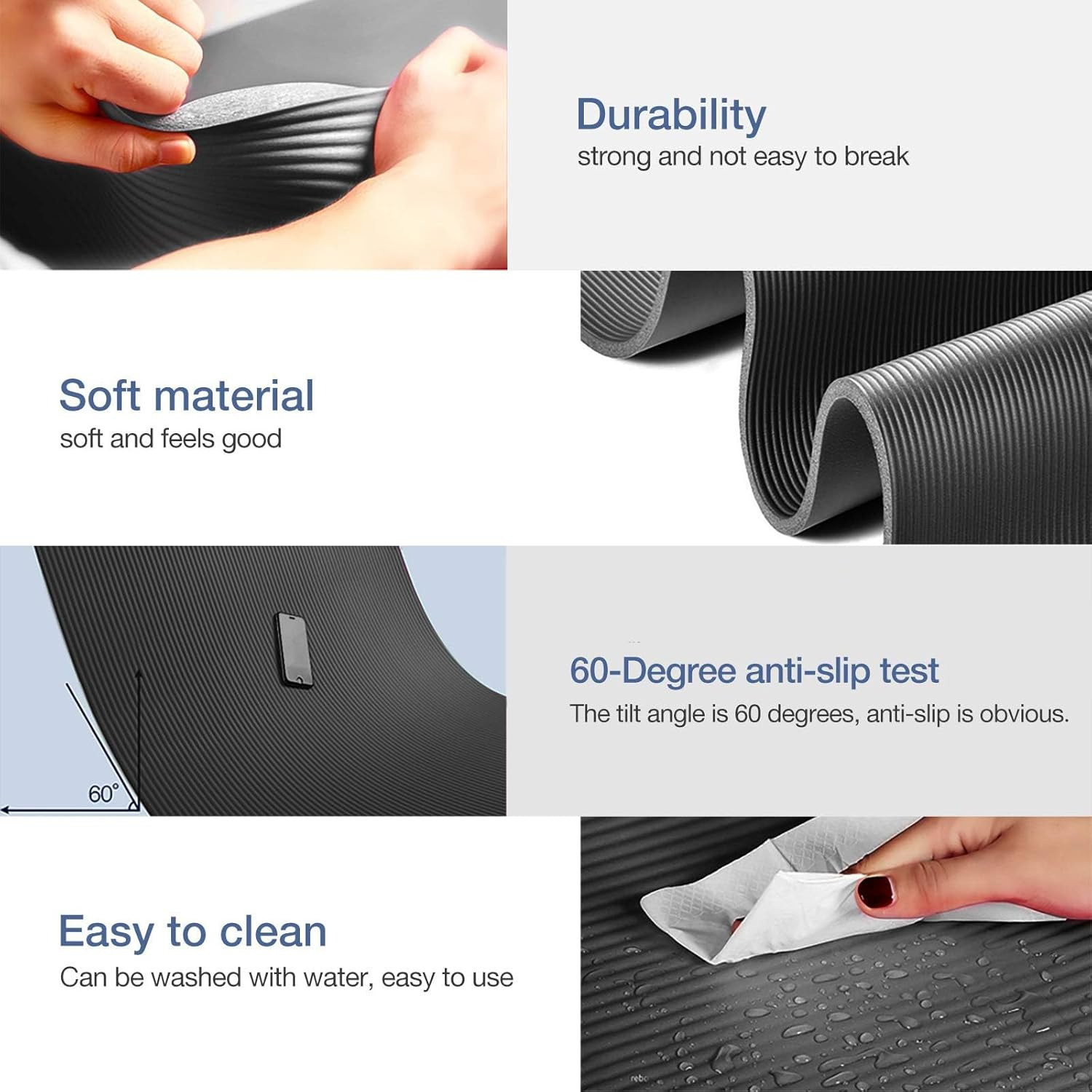 Extra Thick Non-Slip Yoga Mat with Carrying Strap – 72″L x 32″W x 0.6″TH