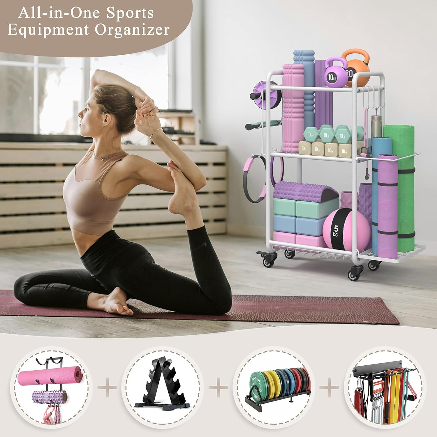 Home Gym Storage Rack – Yoga Mat, Dumbbell & Workout Equipment Organizer