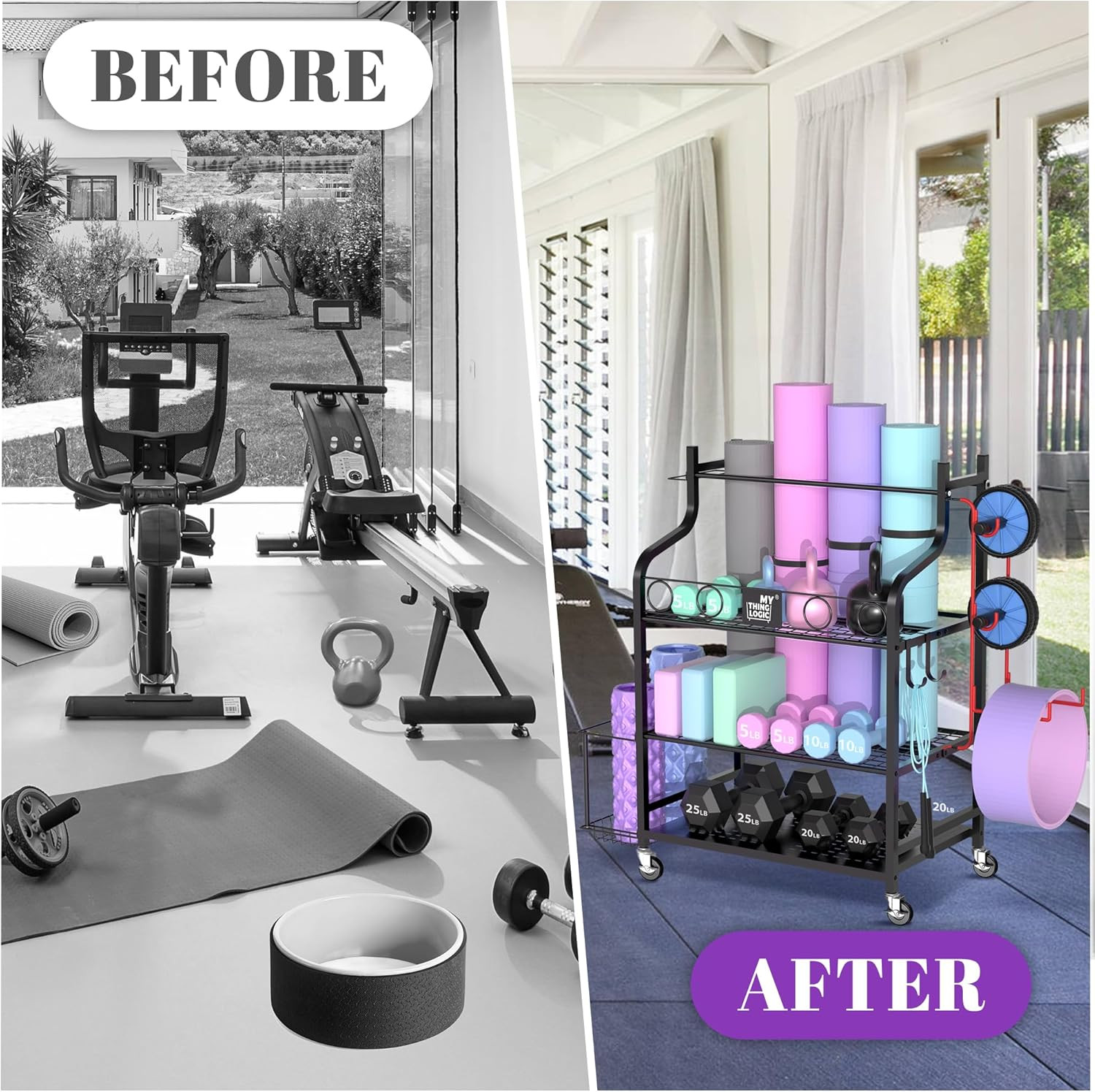 Yoga Mat Storage Racks,Home Gym Storage Rack for Dumbbells Kettlebells Foam Roll